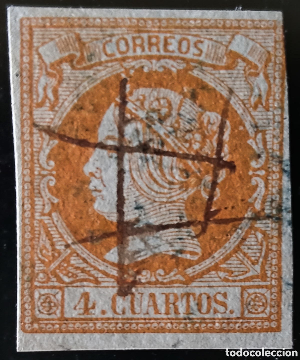 Sellos: ESPA&Ntilde;A. (Cat. 52). o 4 Ctos. Anulado con marca mns. *DOBLE ASPA* de CERTIFICADO. RRR