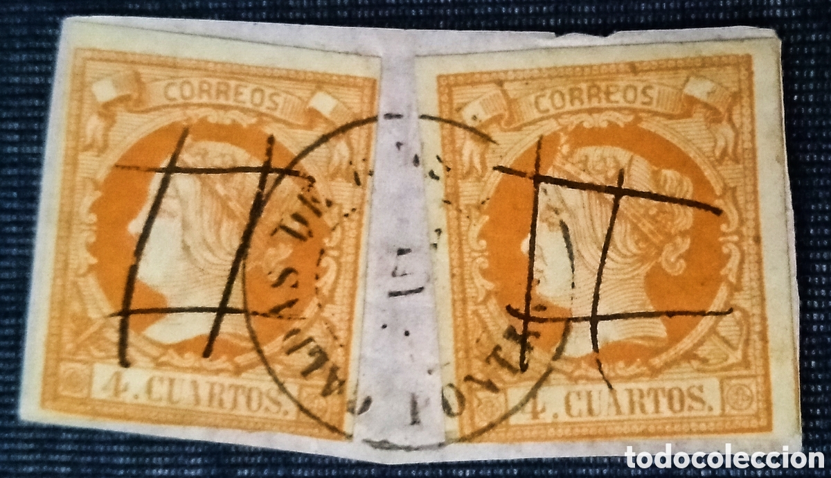 Sellos: ESPA&Ntilde;A(Cat.52(2)).o 4 Ctos. Anulados fechador CALDAS DE REIS y *DOBLE ASPA* CERTIFICADO. RRR