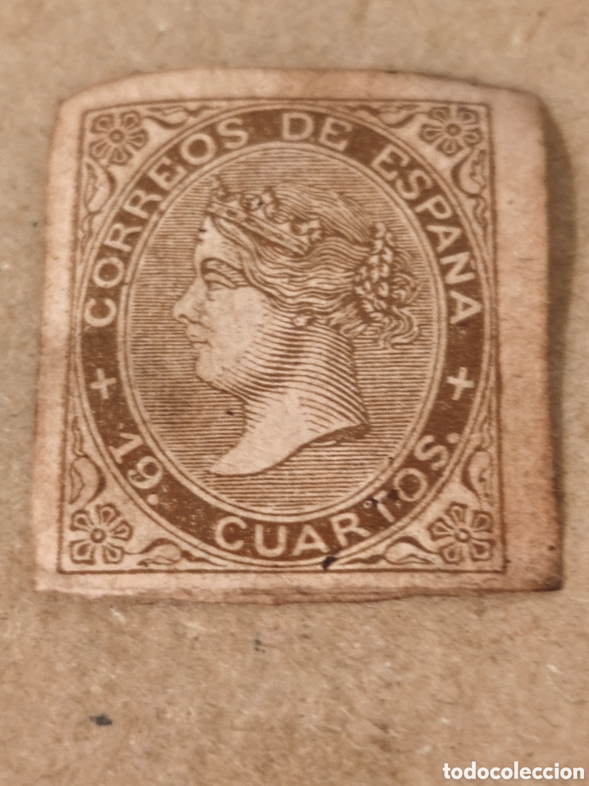 Sellos: Sello cl&aacute;sico de Espa&ntilde;a n 101A,variedad sin dentar , 19 cuartos casta&ntilde;o ver algo manchado