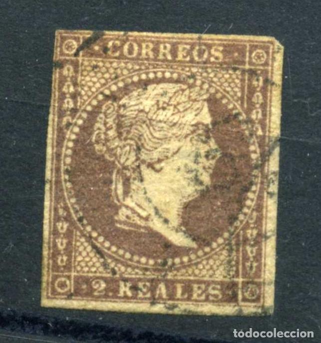 Sellos: XS- ISABEL II 1855 2 Reales violeta Filigrana lineas cruzadas Edifil 46