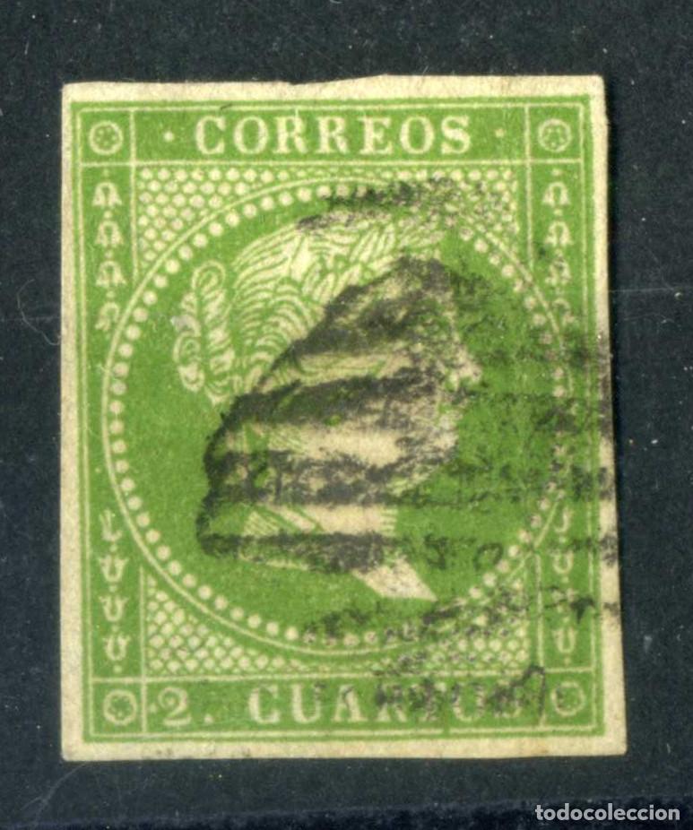 Sellos: XS- ISABEL II 1855 2 Cuartos verde SIN Filigrana Edifil 47