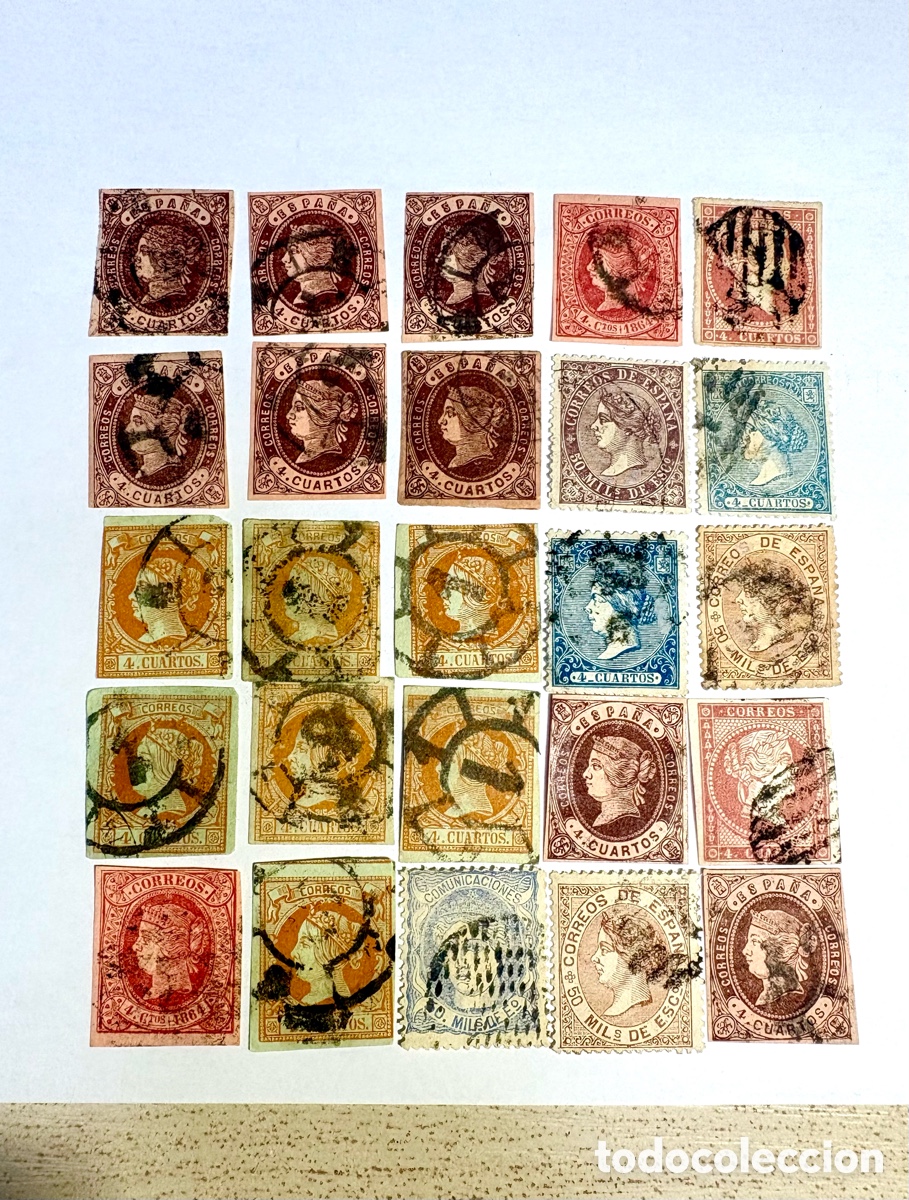 Sellos: Lote 25 Sellos Cl&aacute;sicos Espa&ntilde;a Isabel II (1860-1867) - Varios Matasellos -