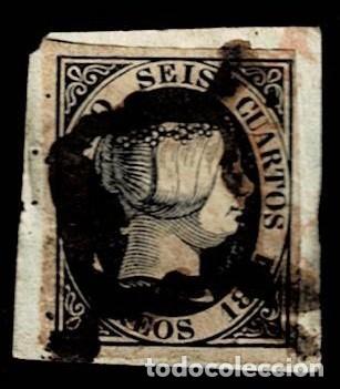 Sellos: A3-1-26 ESPA&Ntilde;A Isabel II Edifil n&ordm; 6 Valor 6 cuartos Color NEGRO Variedad Matasellos ARA&Ntilde;A NEGRA RE
