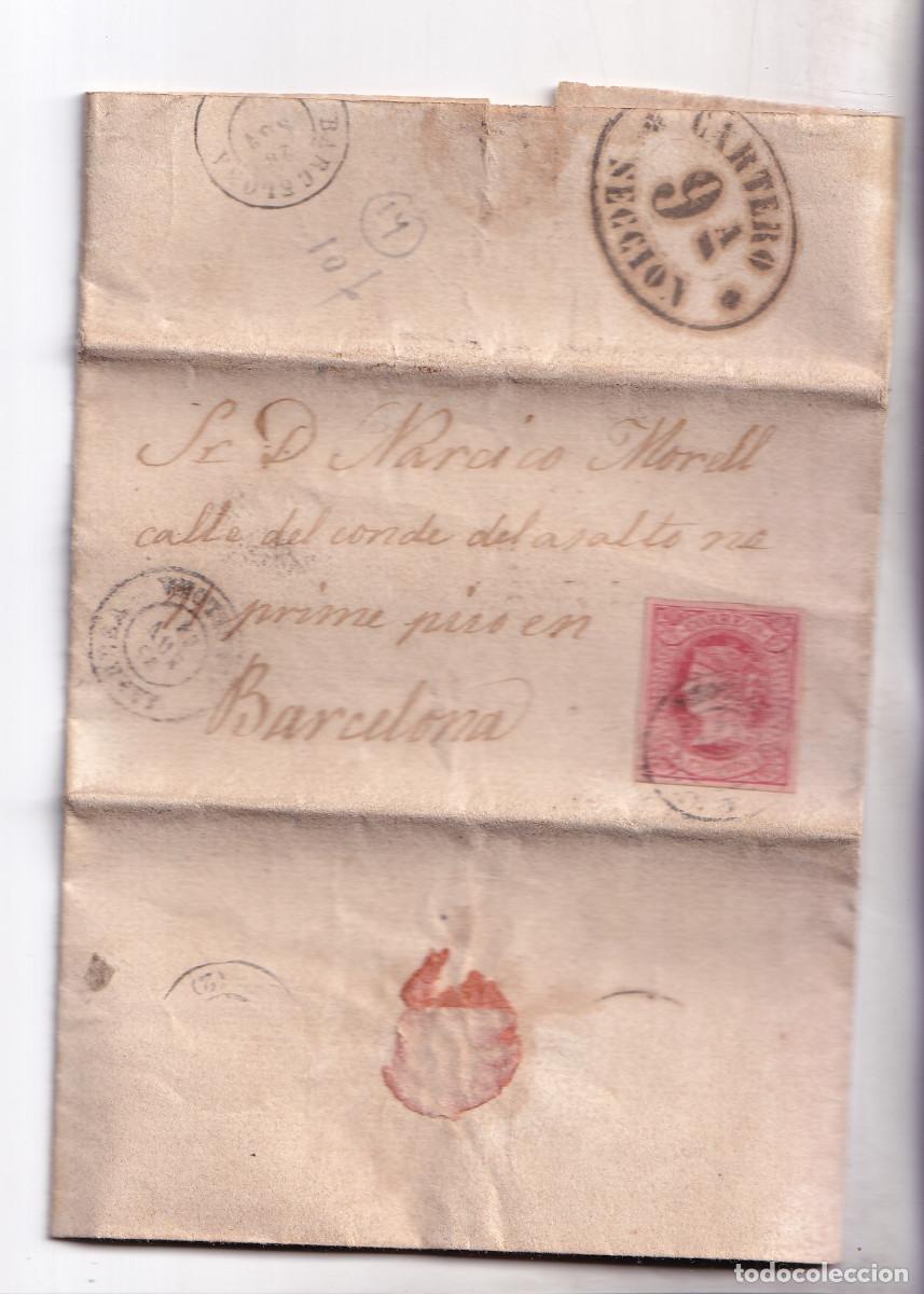 Sellos: CARTA ENTERA. GUARDIOLA. MANRESA. A BARCELONA. 1864. BONITA MARCA DEL CARTERO