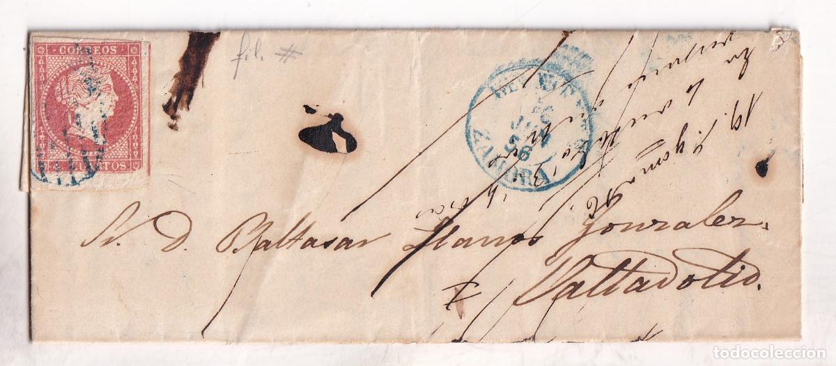 Sellos: CARTA ENTERA. BENAVENTE. ZAMORA. 1856. FECHADOR. PARRILLA AZUL