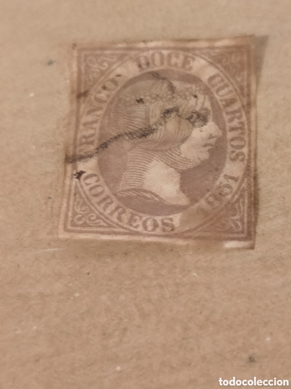 Sellos: Sello cl&aacute;sico de Espa&ntilde;a n 7 usado ara&ntilde;a negra ,12 cuartos lila ver