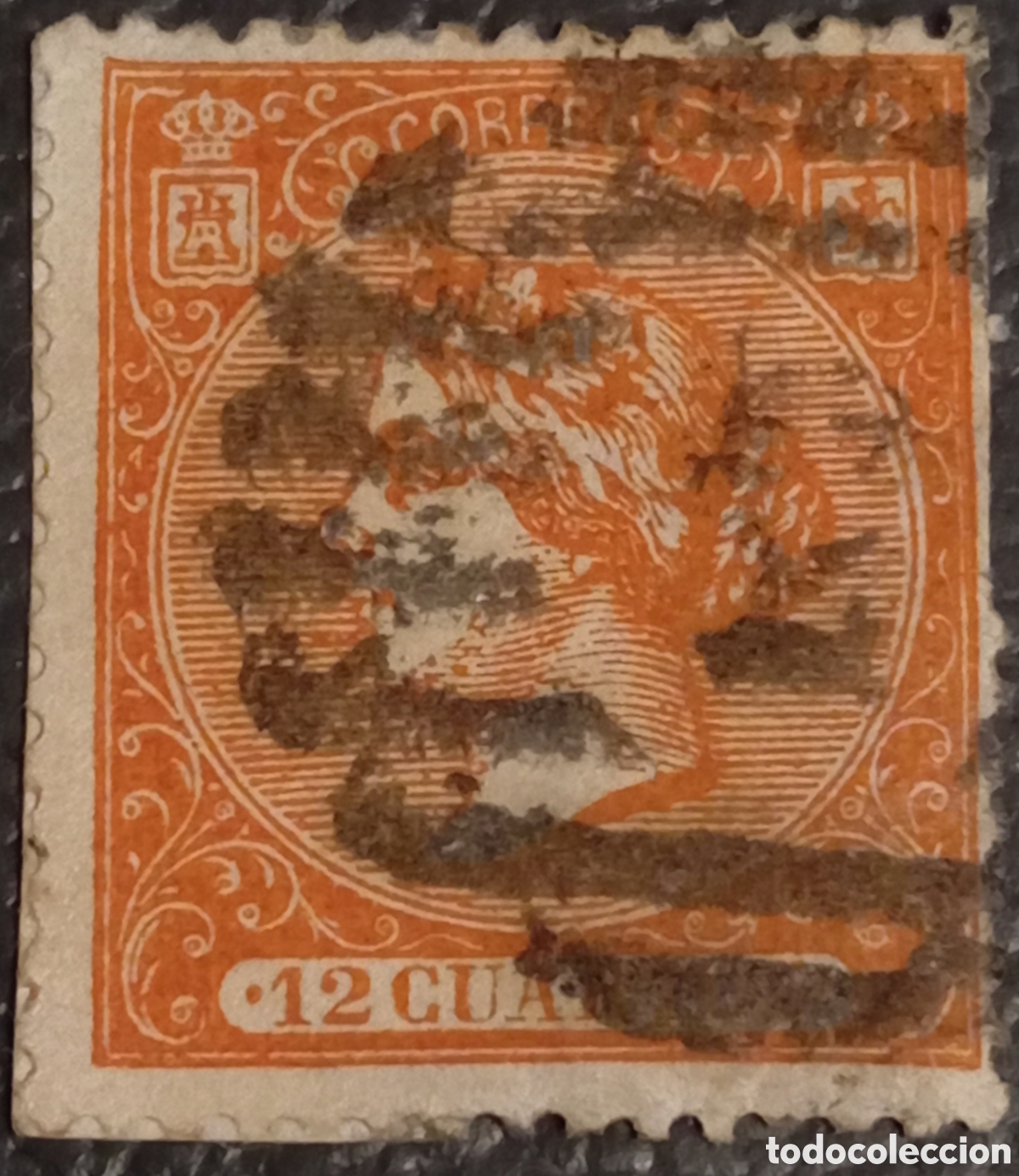 Sellos: Espa&ntilde;a 1866 - Isabel II - Edifil 82, 12 cu. naranja - Usado