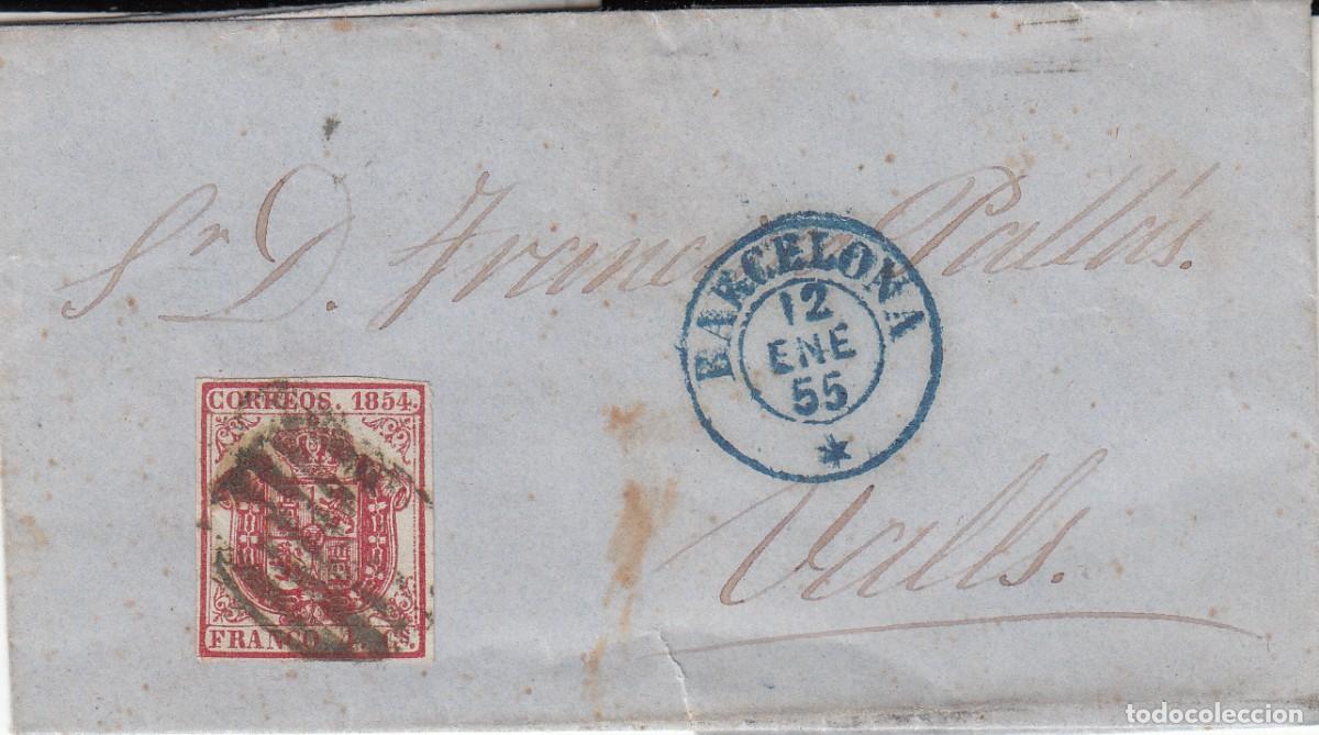 Sellos: 1854 - NUM. 33 CARTA DE BARCELONA A VALLS - PARRILLA Y FECHADOR AZUL