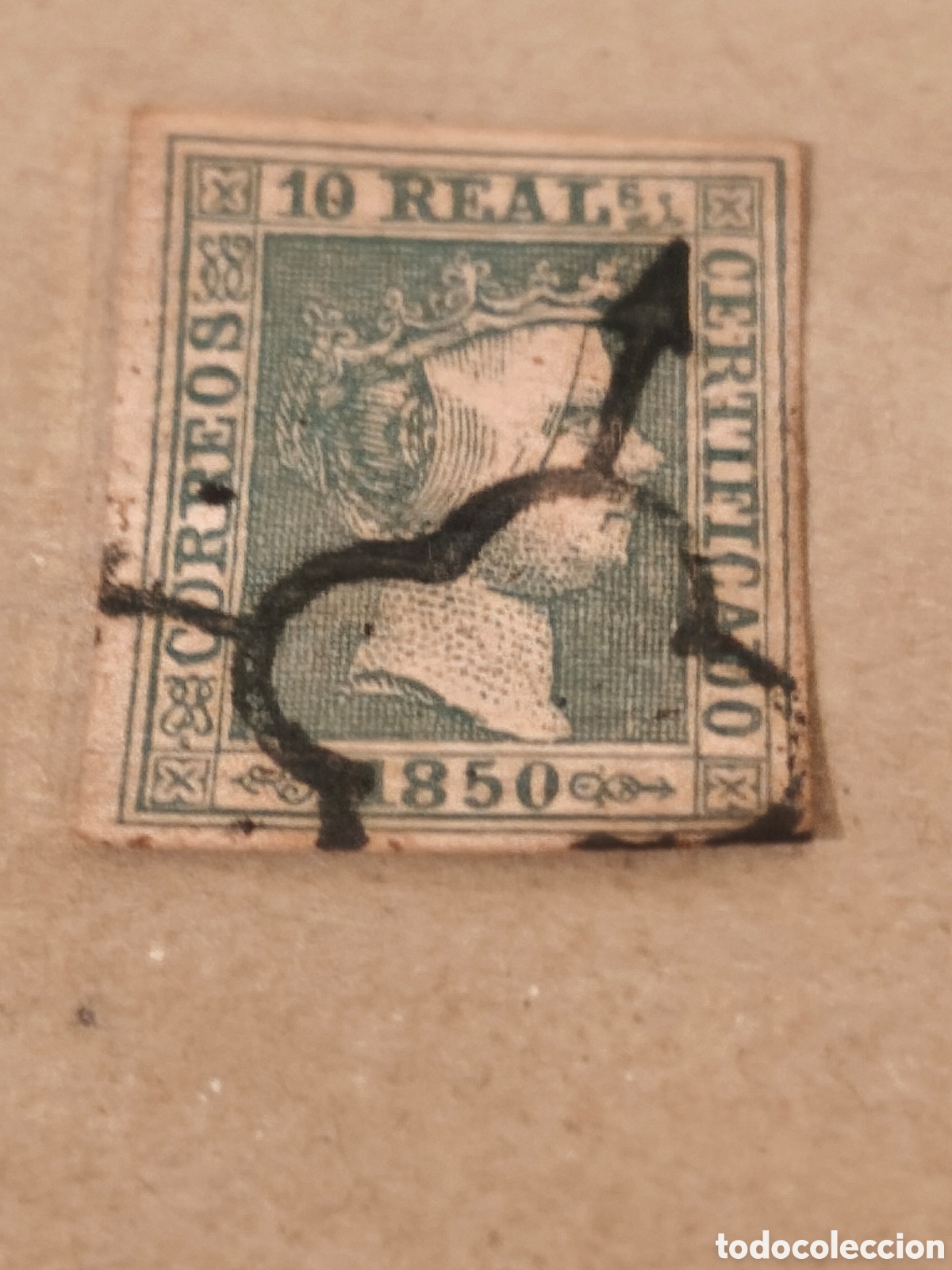 Sellos: Sello clasicobde Espa&ntilde;a n 5 usado ara&ntilde;a negra muy escaso ver 10!reales verde