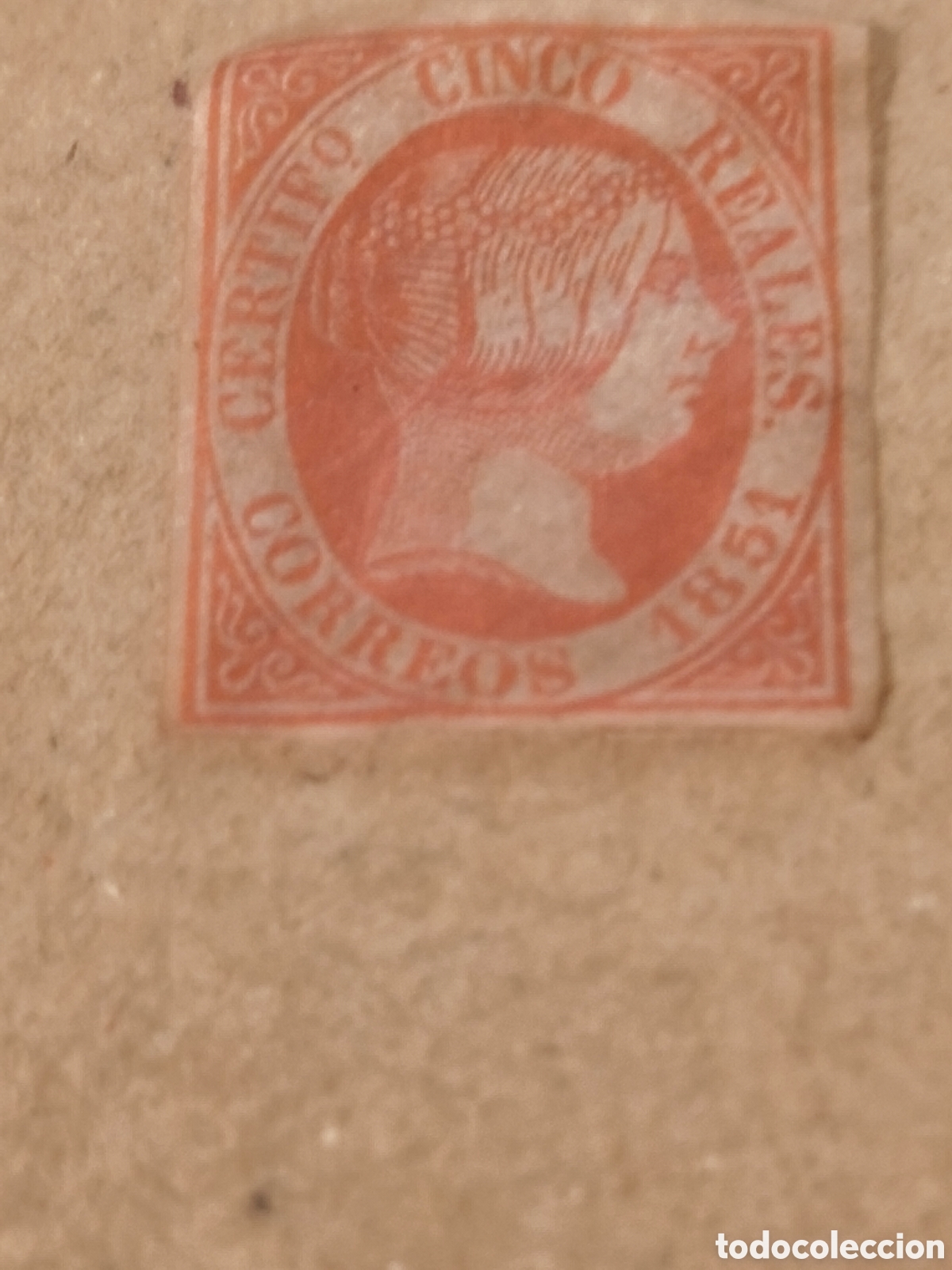 Sellos: Sello cl&aacute;sico de Espa&ntilde;a n 9 nuevo con su goma** muy escaso papel fino ver, 5 reales rojo