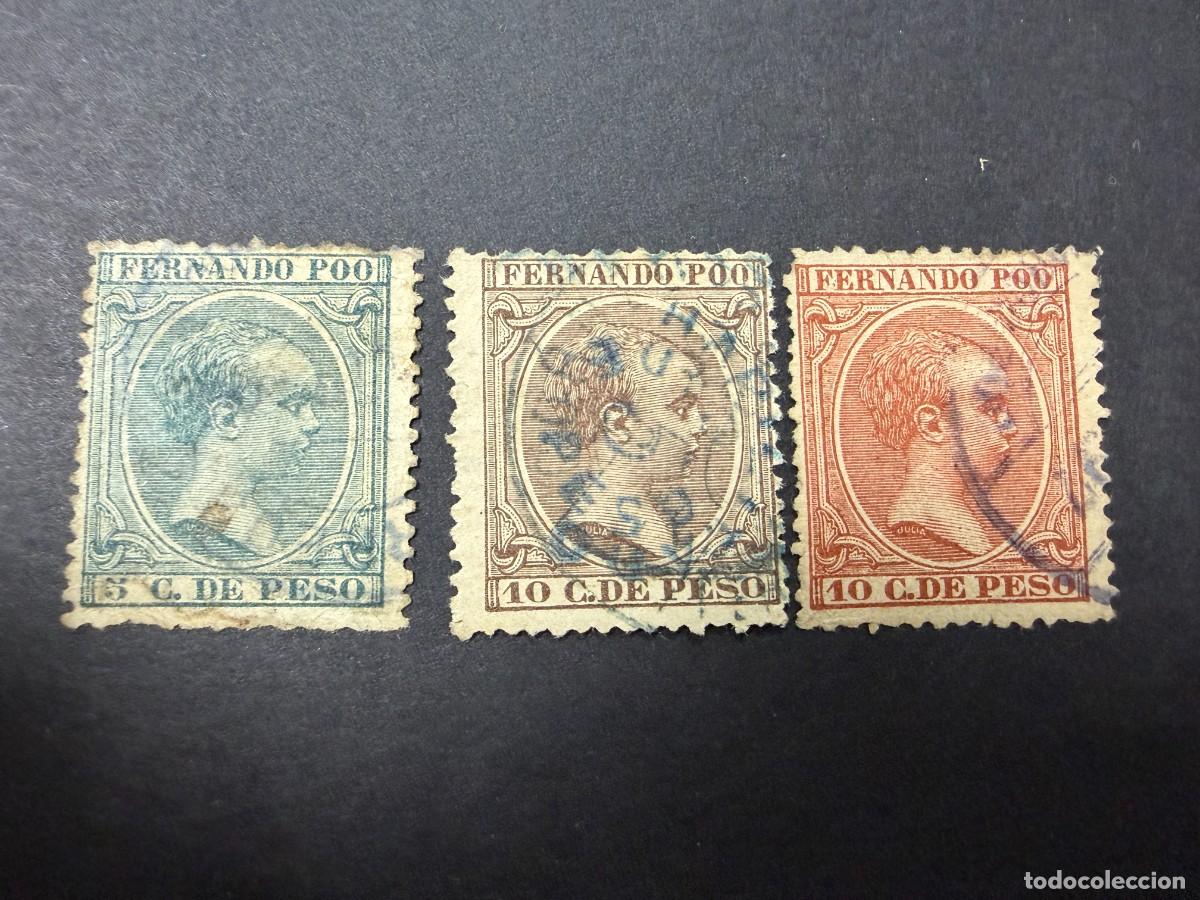 Sellos: FERNANDO POO, 1894-97. EDIFIL 14, 16 Y 19. REY ALFONSO XIII. USADOS