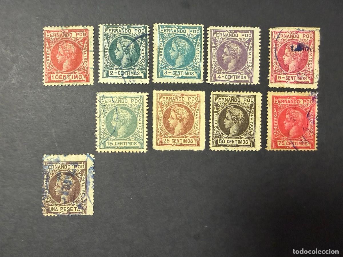 Sellos: FERNANDO POO, 1903. EDIFIL 120/23 + 126/30. REY ALFONSO XIII. USADOS