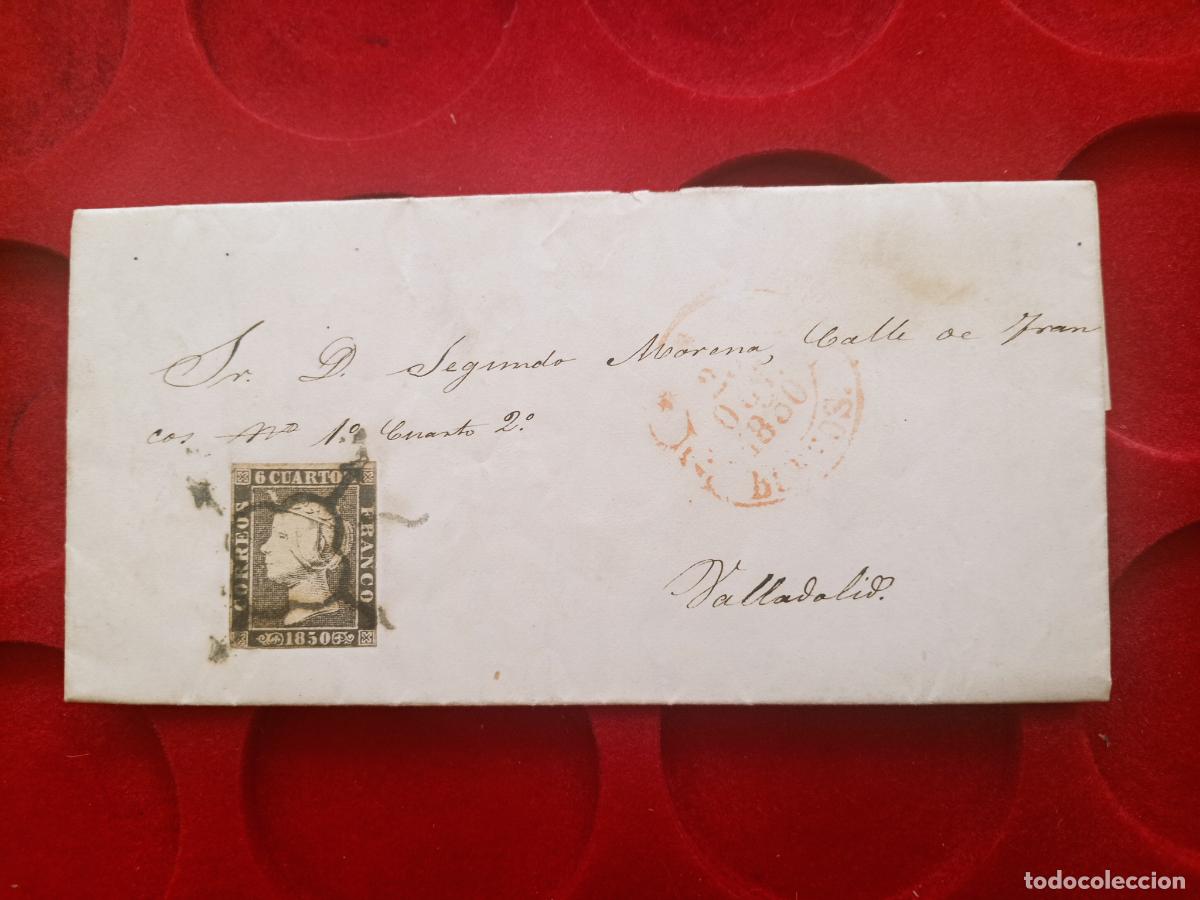 Francobolli: CARTA ENTERA BURGOS A VALLADOLID 6 CUARTOS 1850 PRIMER SELLO ESPA&Ntilde;OL