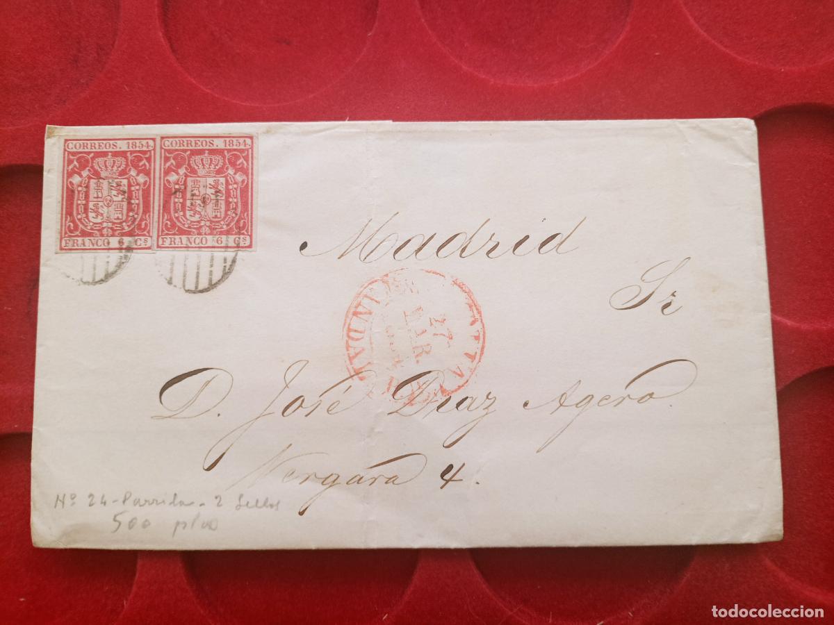Timbres: ENVUELTA CON PAREJA DE SELLOS 1854 ANDALUCIA A MADRID Jos&eacute; D&iacute;az Agero y Gonz&aacute;lez, Diputado a Cortes