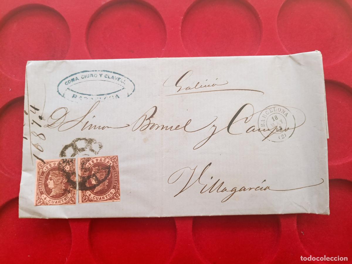 Sellos: CARTA ENTERA. BARCELONA A VILLAGARCIA DE AROSA, CIURO Y CLAVELL MARQUILLA