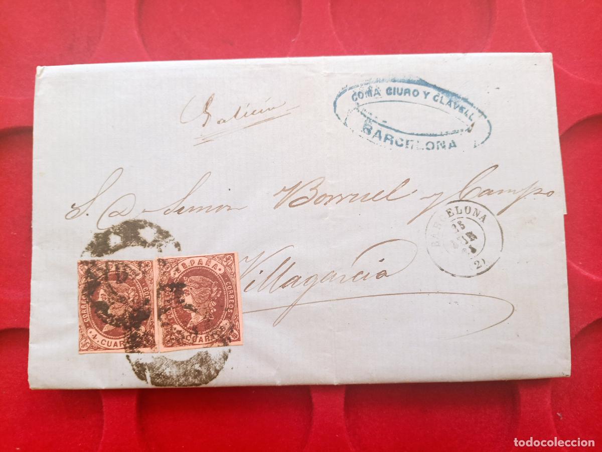 Sellos: CARTA ENTERA. BARCELONA A VILLAGARCIA DE AROSA, CIURO Y CLAVELL MARQUILLA