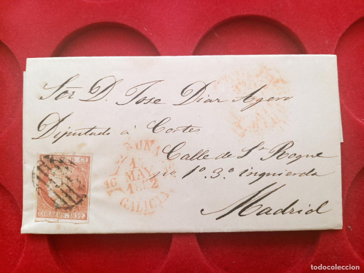 Sellos: CORU&Ntilde;A 1852 A MADRID, ENVUELTA Jos&eacute; D&iacute;az Agero y Gonz&aacute;lez, Diputado a Cortes