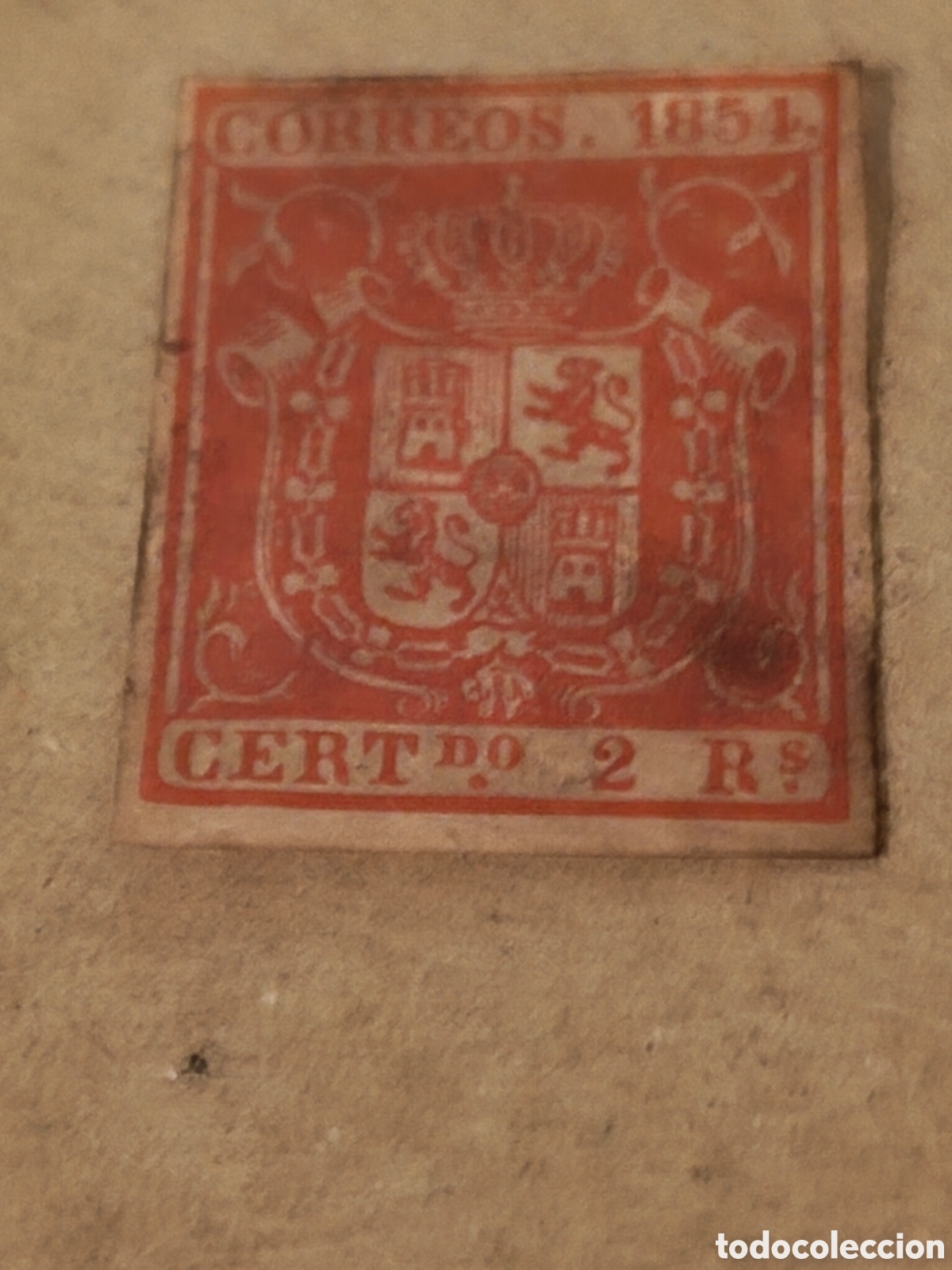 Sellos: Sello cl&aacute;sico de Espa&ntilde;a n 25 nuevo con goma** muy escaso algo sobadobdel tiempo 2 reales rojim&aacute;genes