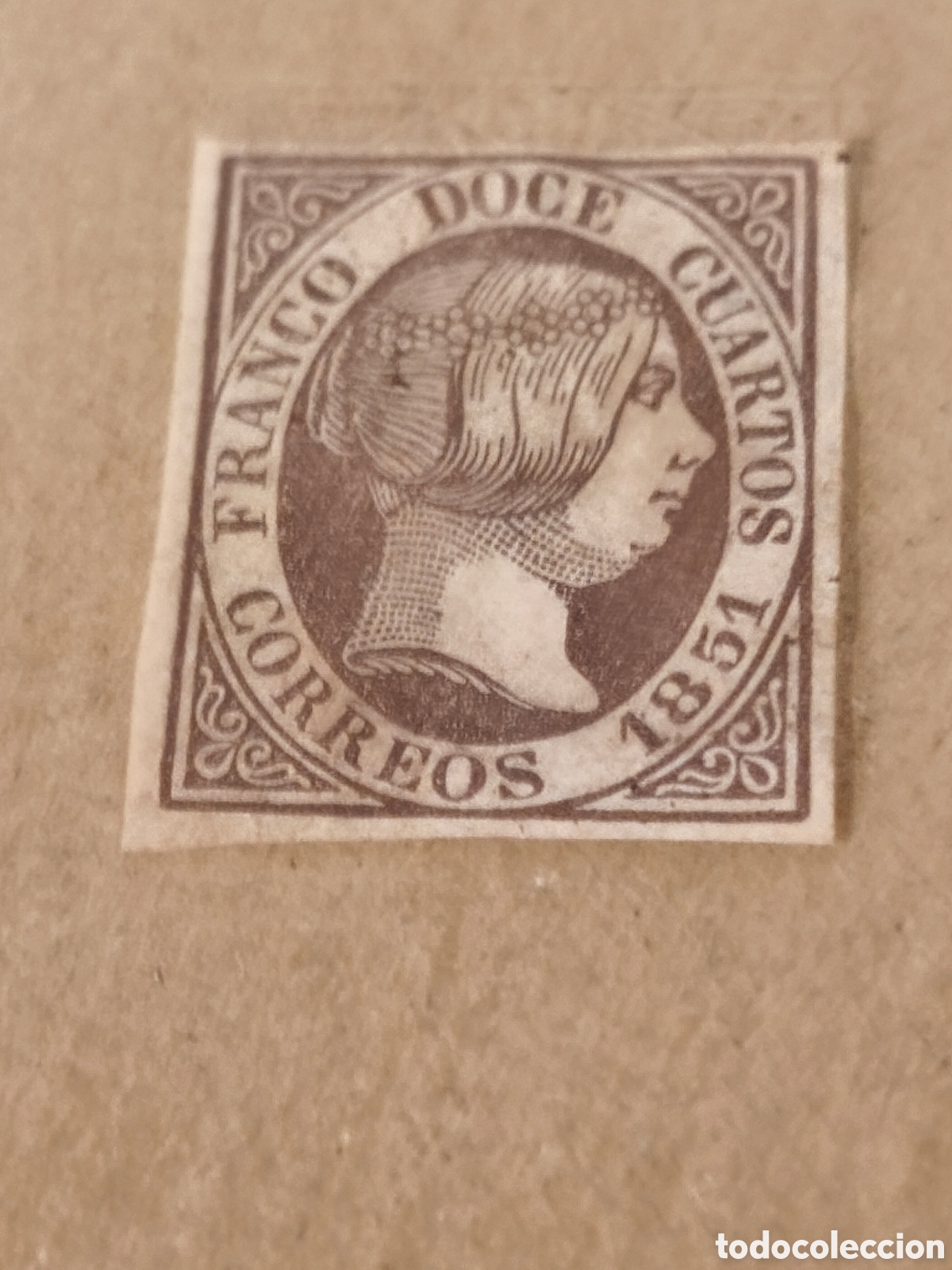 Sellos: Sello cl&aacute;sico de Espa&ntilde;a n 7 nuevo con goma** muy escaso papel fino 12 cuartos lila ver im&aacute;genes nuev