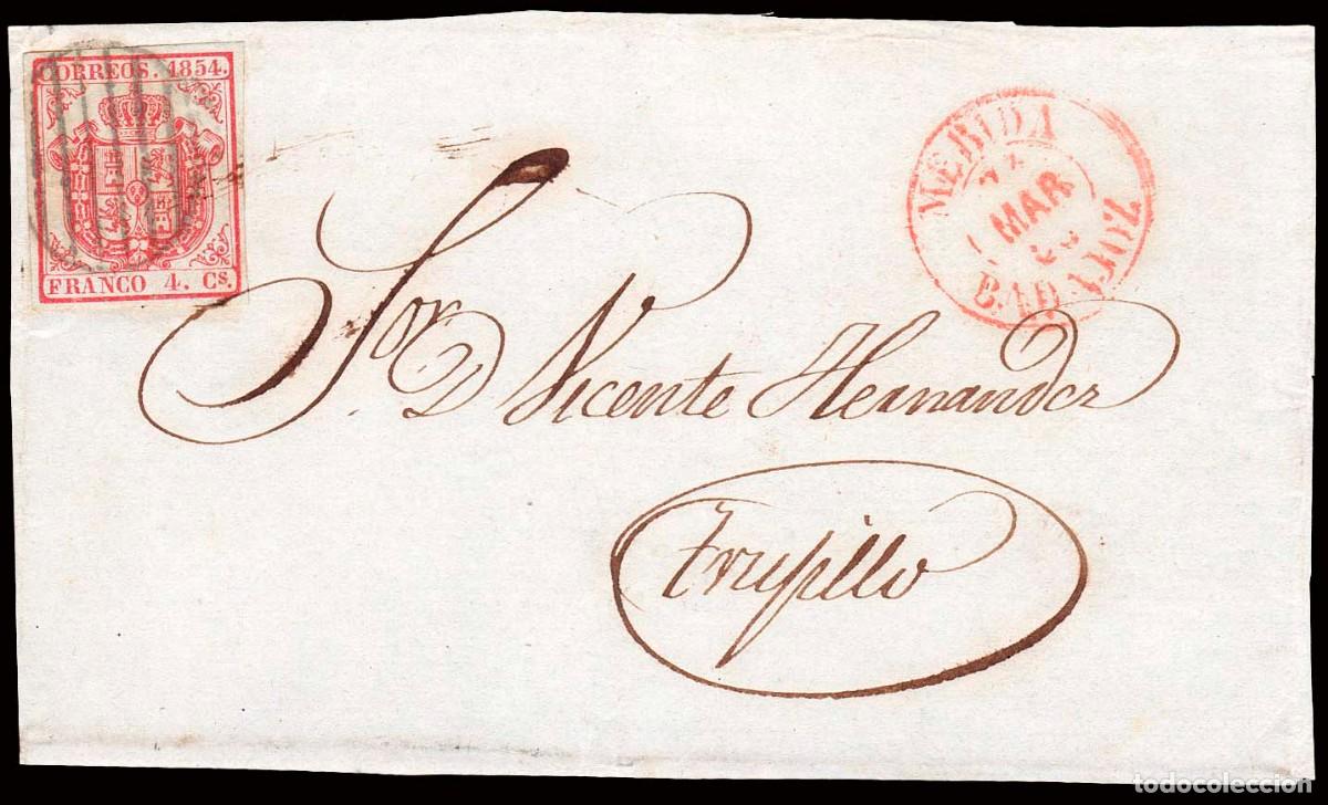 Sellos: Badajoz - Edi o 33 - Frontal Mat Parrilla + Fech. Tp. I rojo &rdquo;M&eacute;rida&rdquo; en frontal