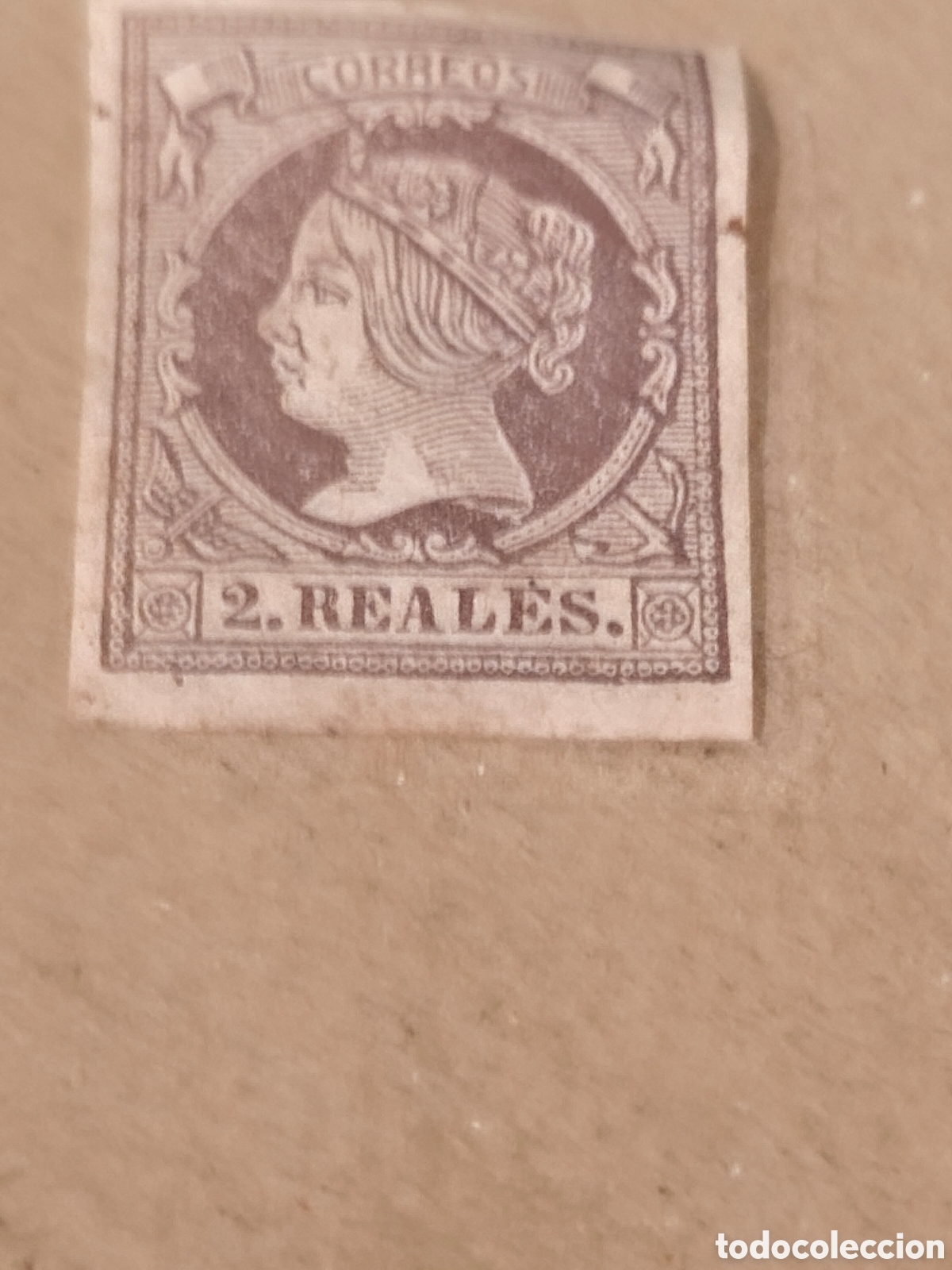 Sellos: Sello cl&aacute;sico de Espa&ntilde;a n 57 nuevo con goma,** ver im&aacute;genes,2 reales lila