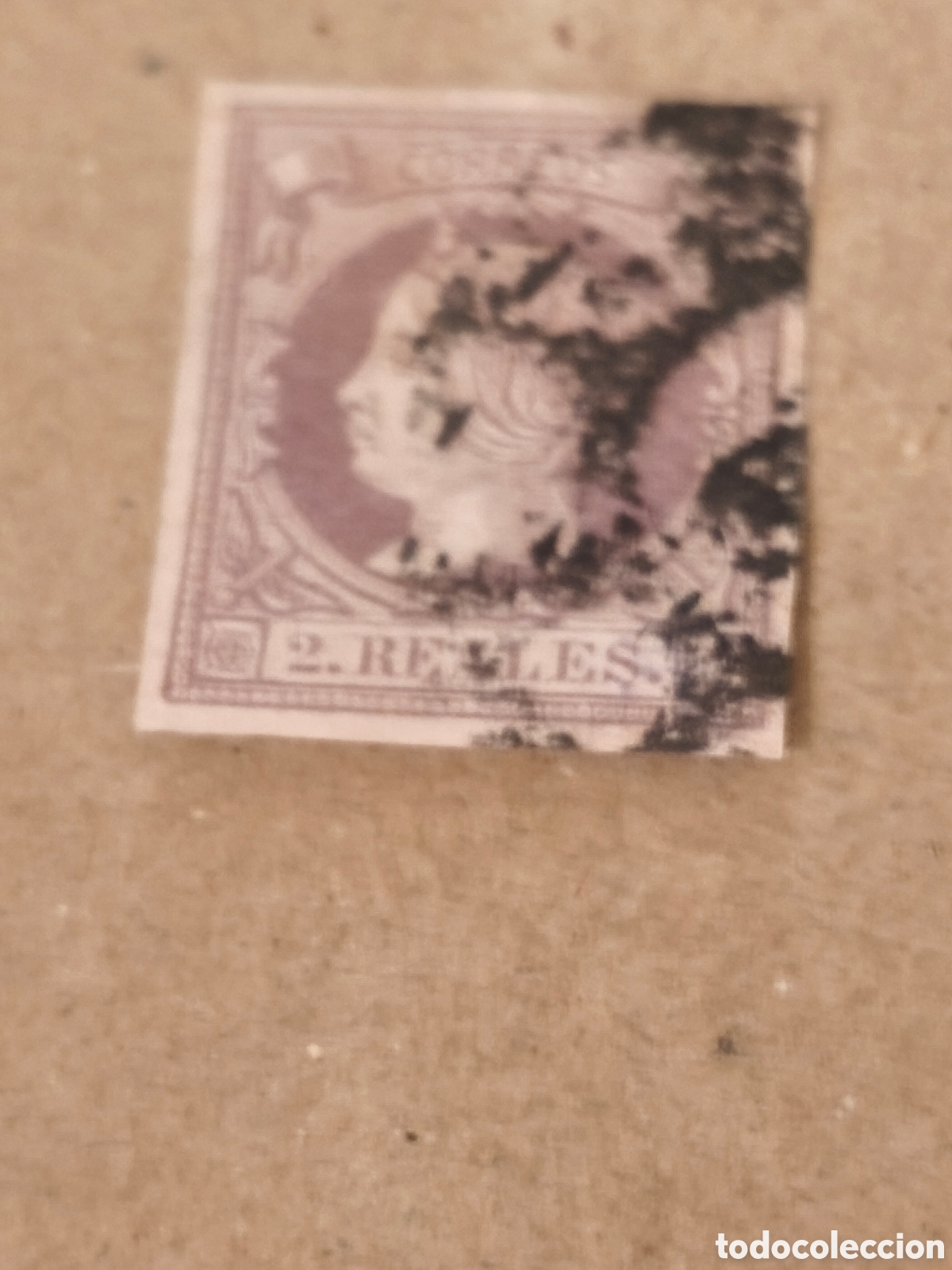 Sellos: Sello cl&aacute;sico de Espa&ntilde;a n56 usado rueda de carreta ver ,2 reales lila