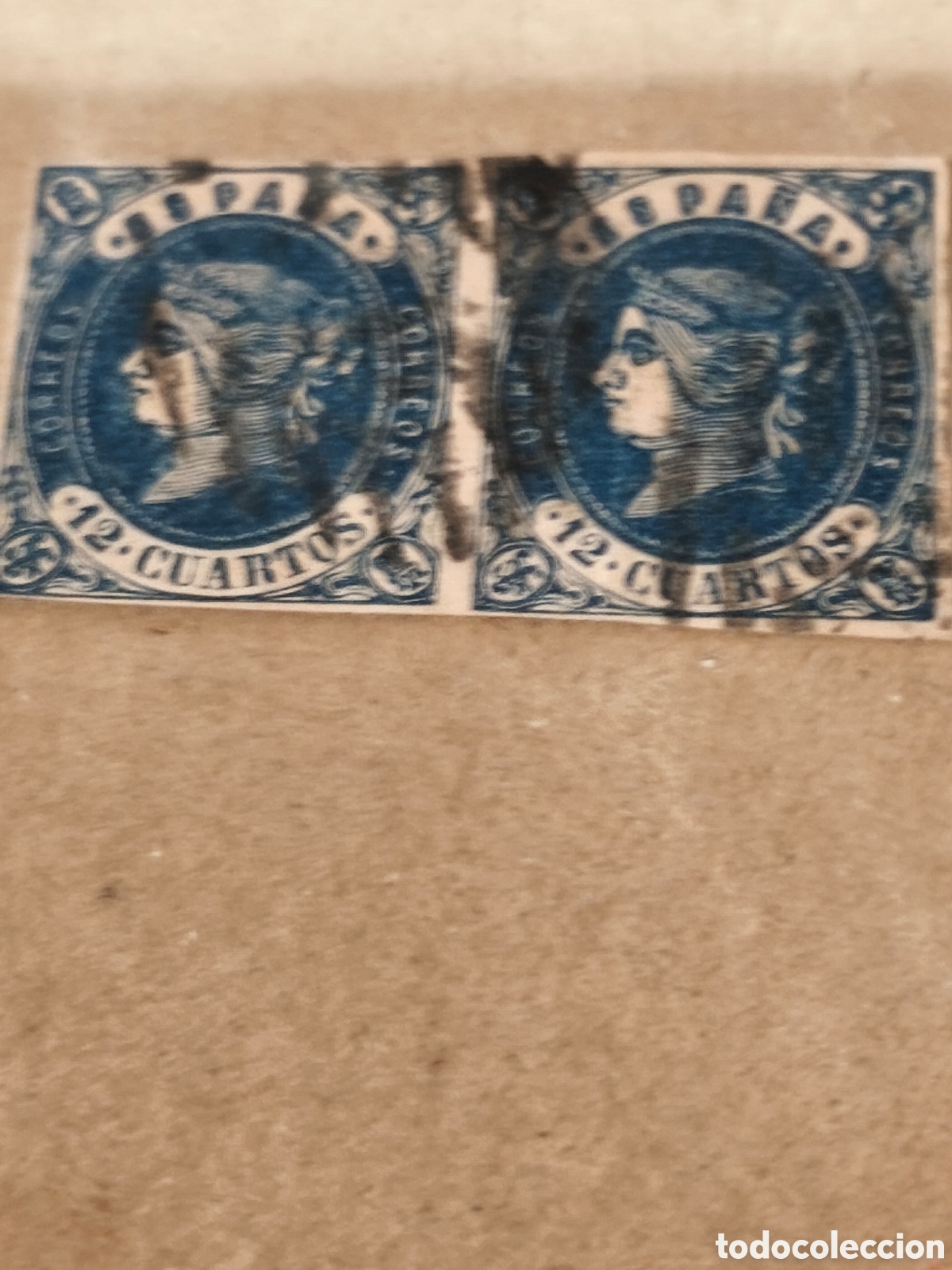 Sellos: Pareja de sellos cl&aacute;sicos n 65 usados muy escasa 12 cuartos azul ver
