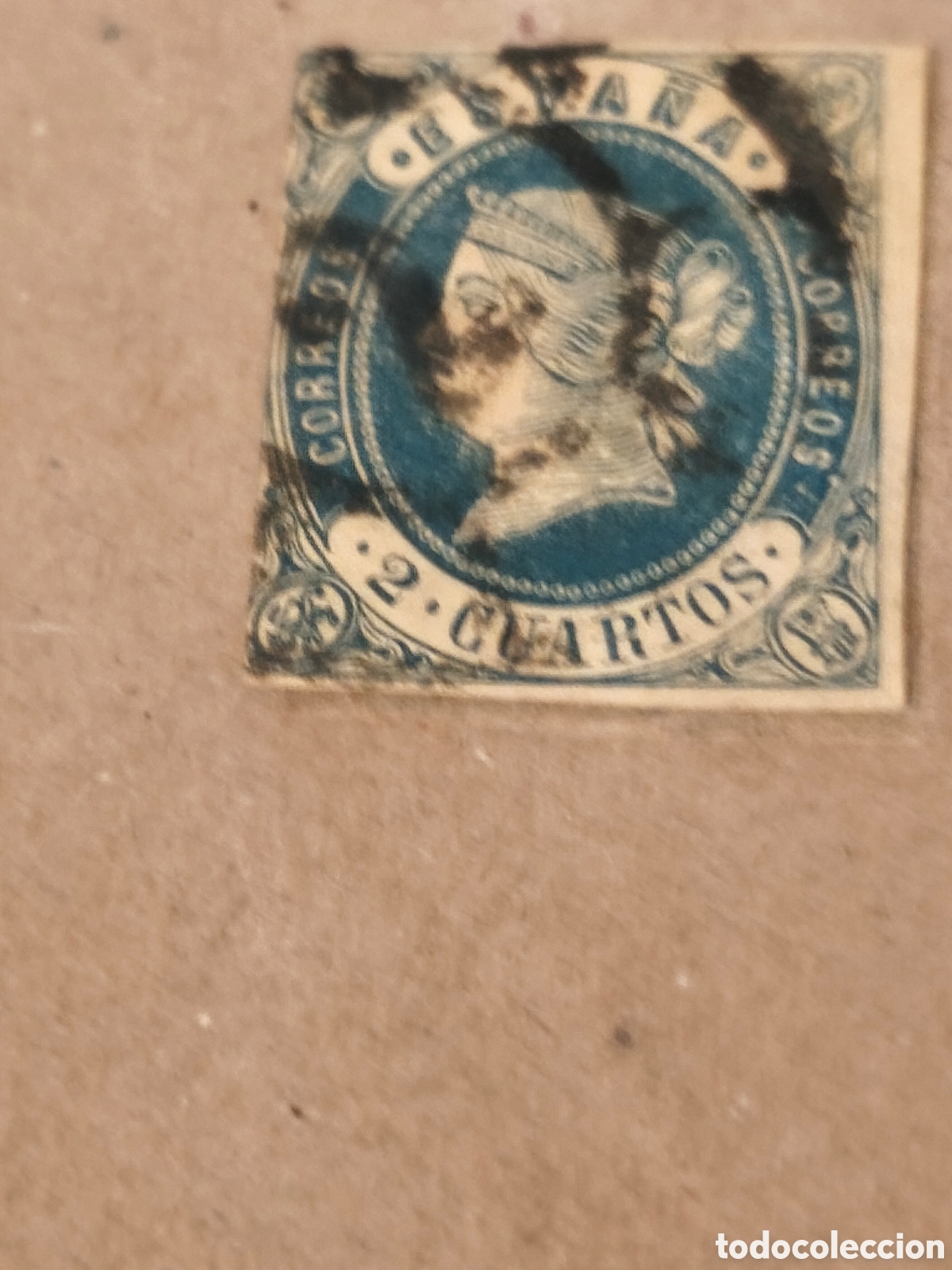 Sellos: Sello cl&aacute;sico de Espa&ntilde;a n 57 usado rueda de carreta ,2 cuartos verde, ver