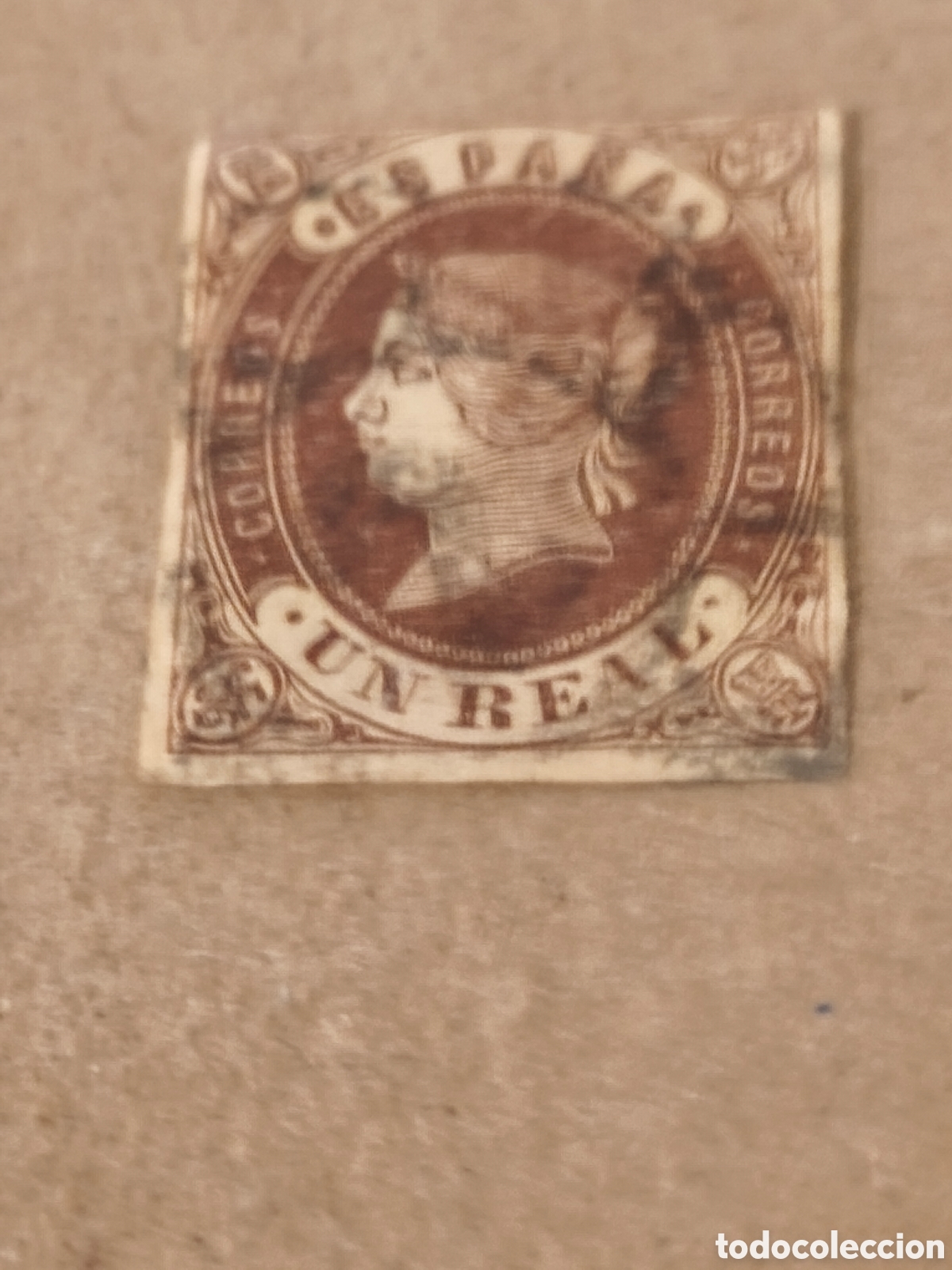 Sellos: Sello cl&aacute;sico de Espa&ntilde;a n 61 usado 1 real amarillo casta&ntilde;o 1real