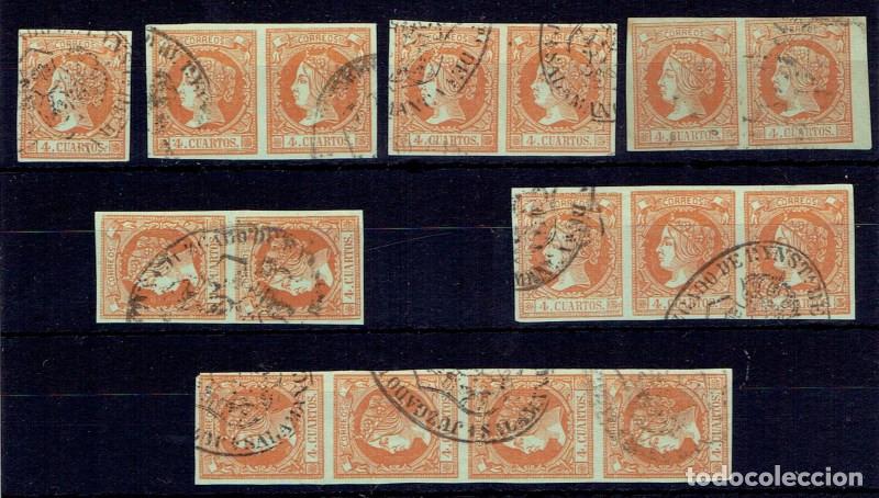 Sellos: FA5420. Emision de 1860. Conjunto de valores de 4 cuartos con marcas administrativas de Salamanca