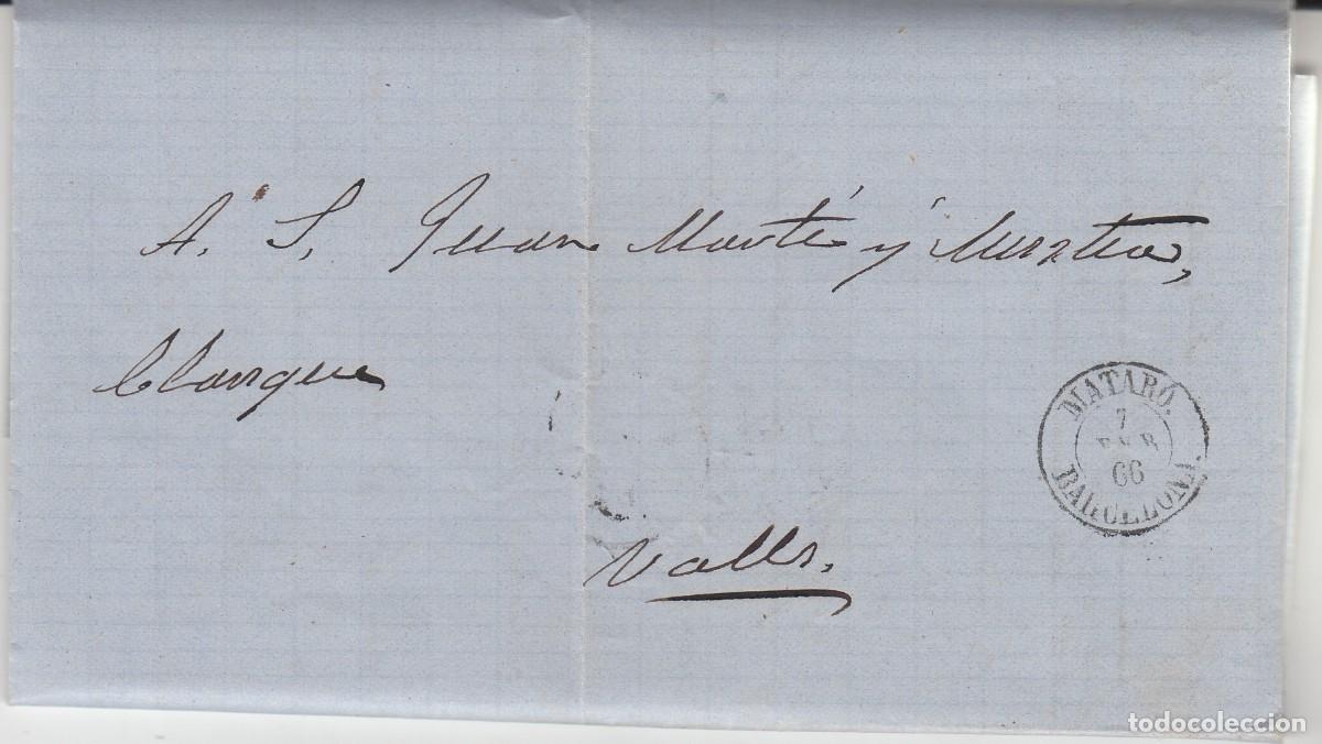 Sellos: 1866 - CARTA DE JOSE CUADRADA EN MATAR&Oacute; DESTINO VALLS