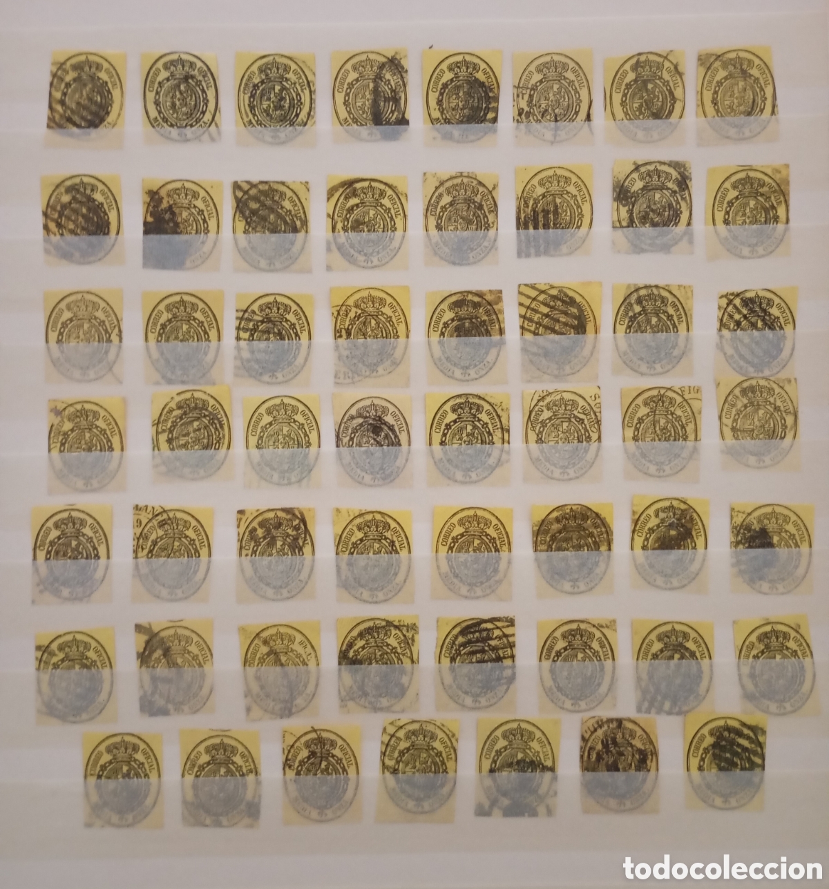 Sellos: ESPA&Ntilde;A 1855 - ESCUDO - SERVICIO OFICIAL - CAT&Aacute;LOGO EDIFIL 35 - LOTE DE 55 SELLOS