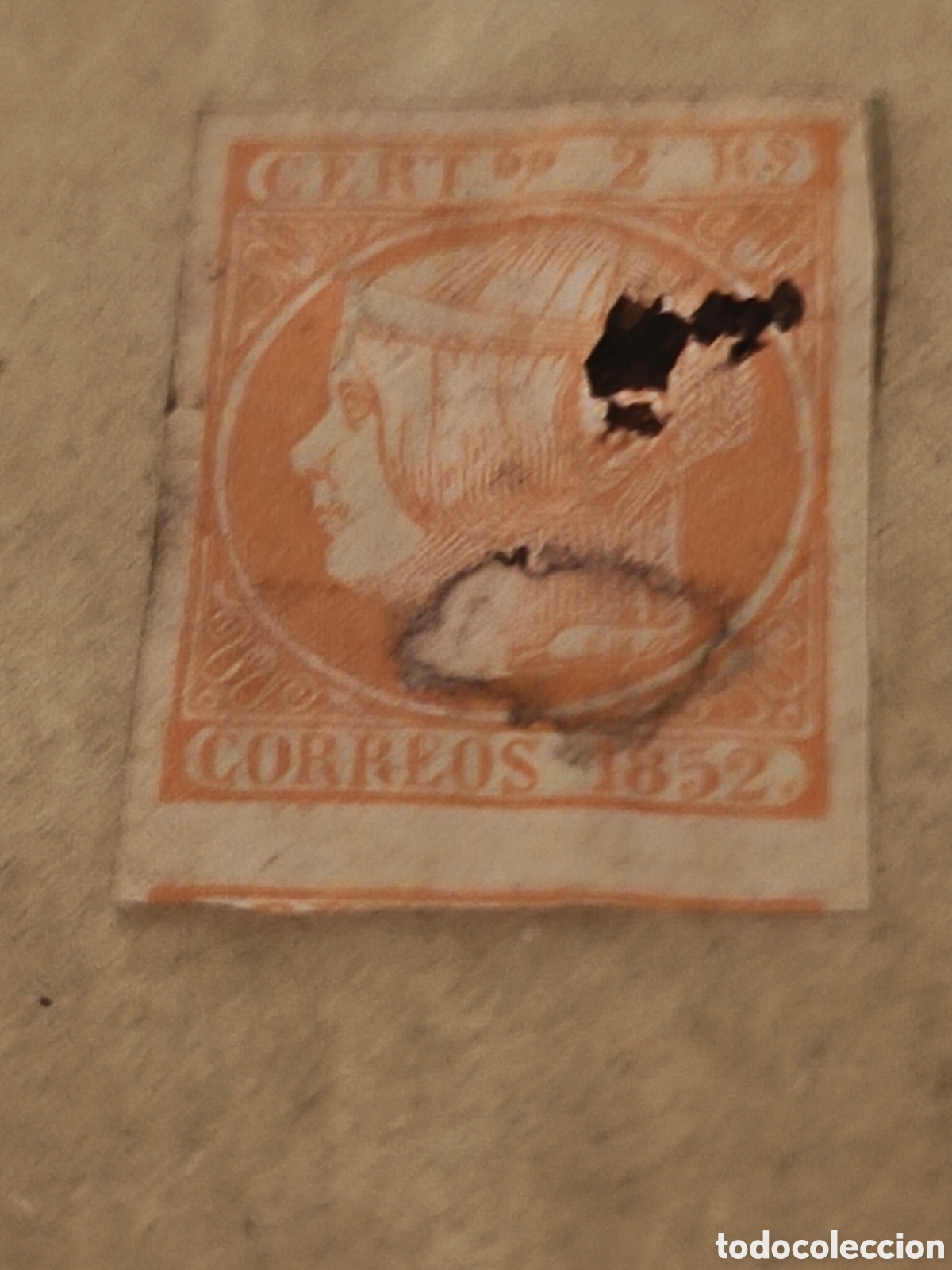 Sellos: Sello cl&aacute;sico de Espa&ntilde;a n 14 nuevo con goma** mancha de tinta algo sobado del tiempo ver ,2 reales r
