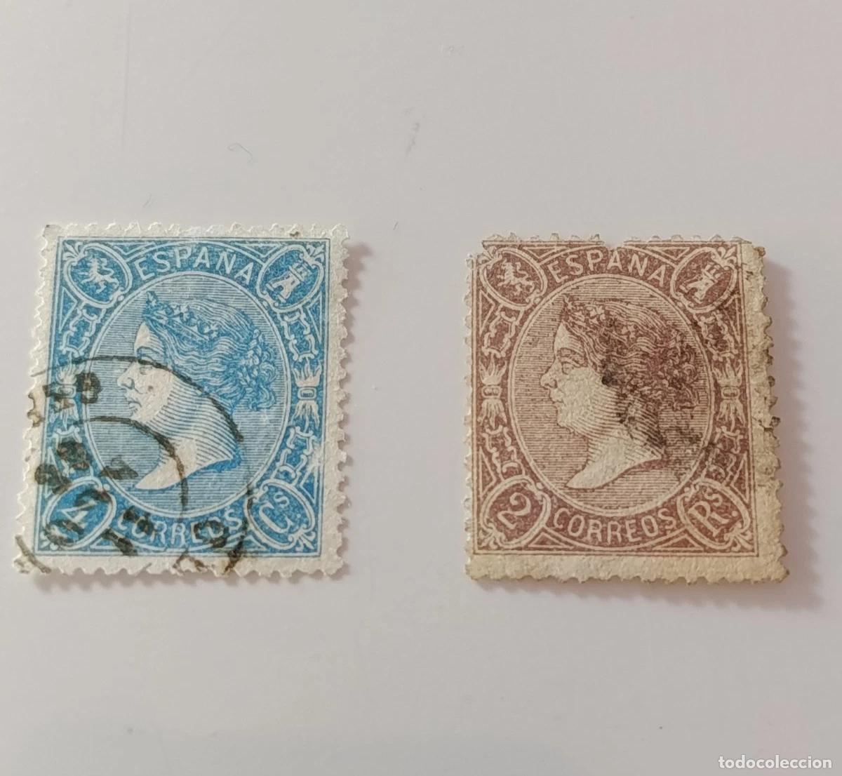 Sellos: sellos Espa&ntilde;a 1865, Edifil 75 y 79.