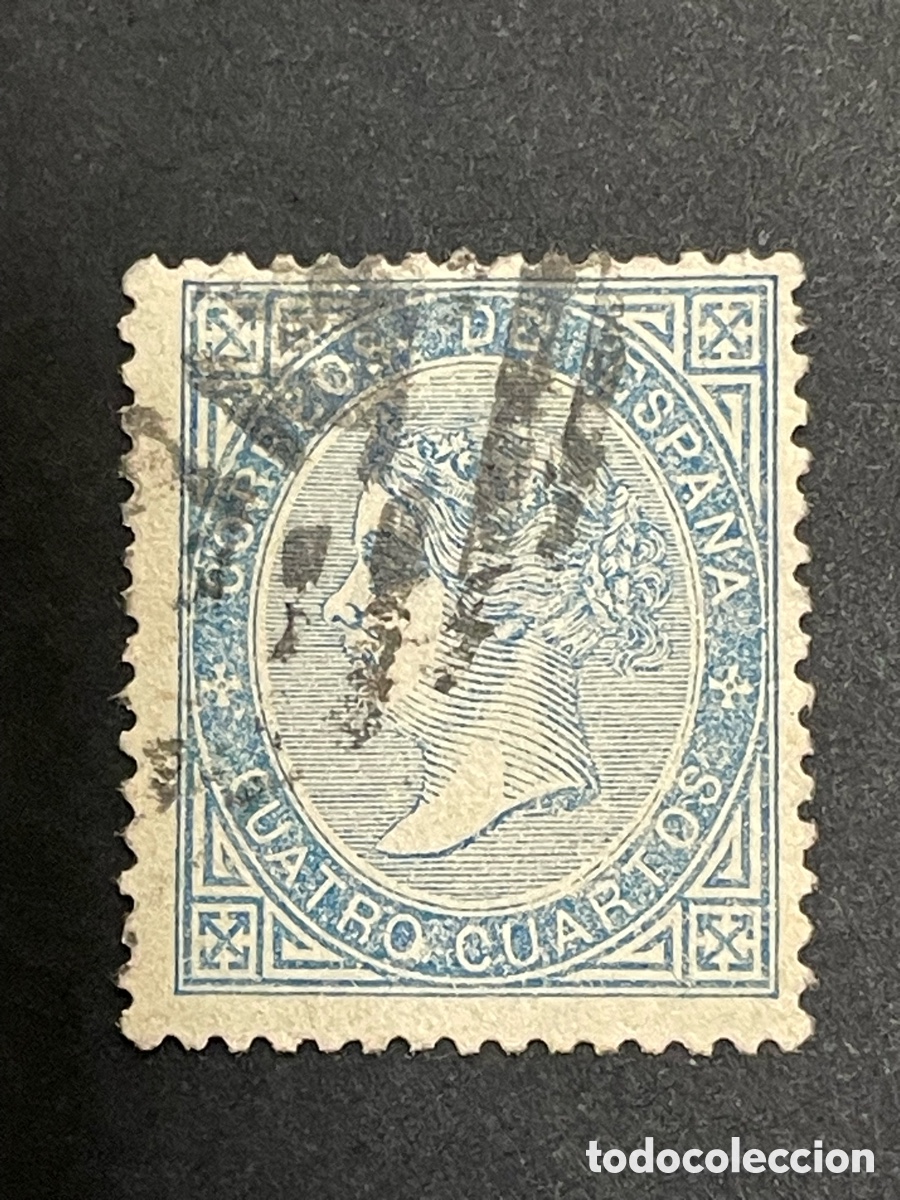 Sellos: Edifil 88 Isabel II a&ntilde;o 1867 4 cuartos parrilla con cifra