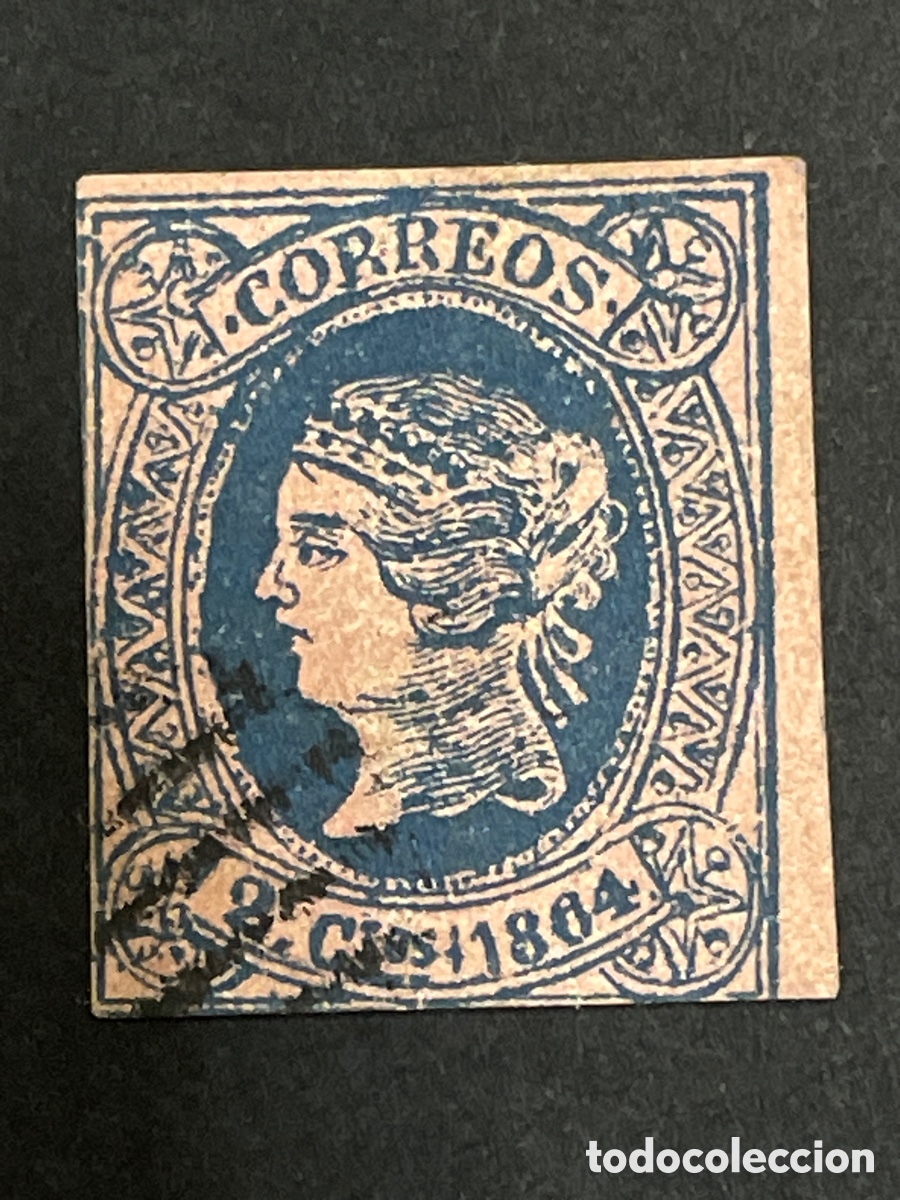 Briefmarken: Edifil 63 Isabel II A&ntilde;o 1864 FALSO POSTAL CIRCULADO 2 cuartos azul, usado
