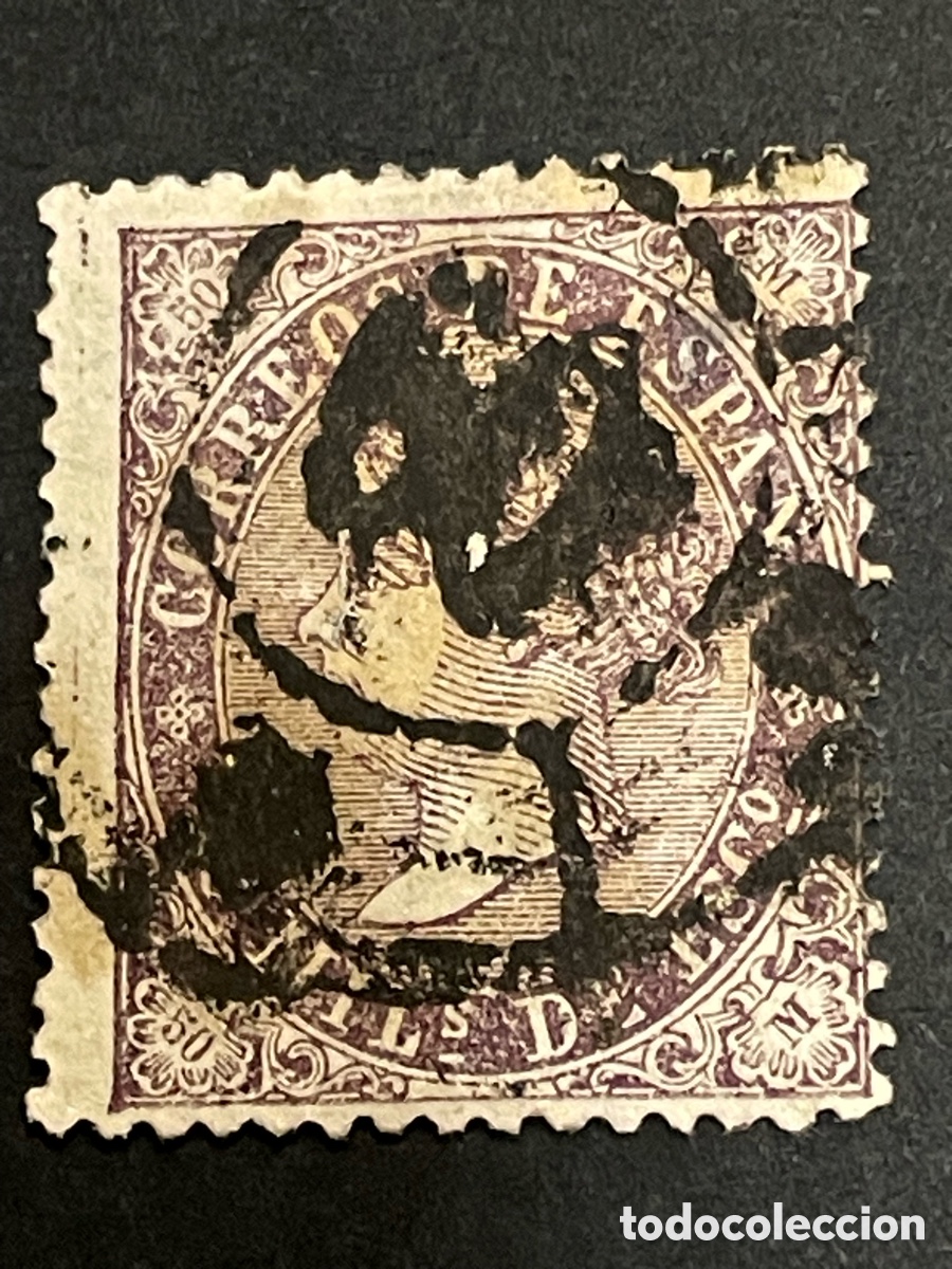Sellos: Edifil 98 Isabel II a&ntilde;o 1868 50 mil&eacute;simos violeta rueda carreta 60 VIGO