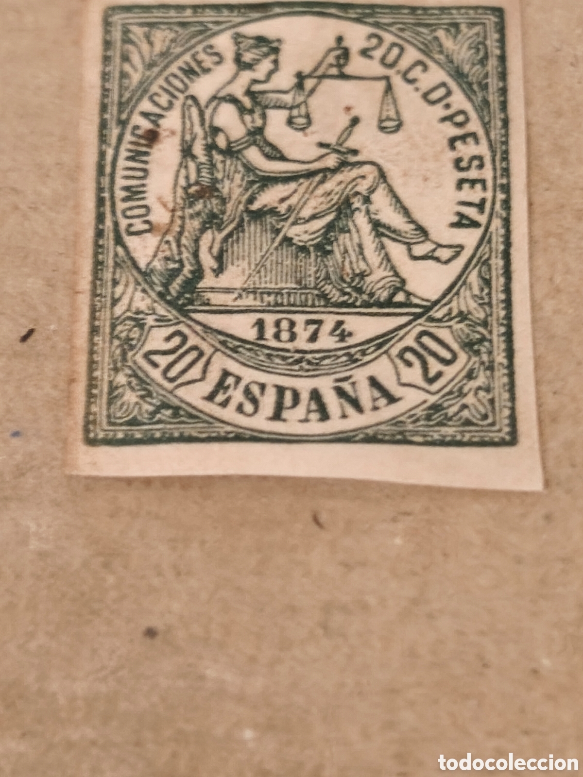 Sellos: Sello cl&aacute;sico de Espa&ntilde;a n 146 A,variedad sin dentar , 20 cts verde ,ver