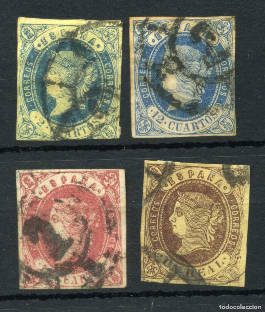 Sellos: XS- ISABEL II 1862 Lote 4 valores Alguno RARO: 2, 12, 19 cuartos y 1 real