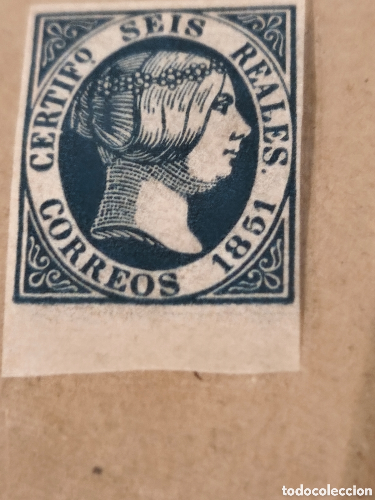 Sellos: Sello cl&aacute;sico de Espa&ntilde;a n 10 nuevo con goma** borde de hoja papel fino ver, 6 reales azul