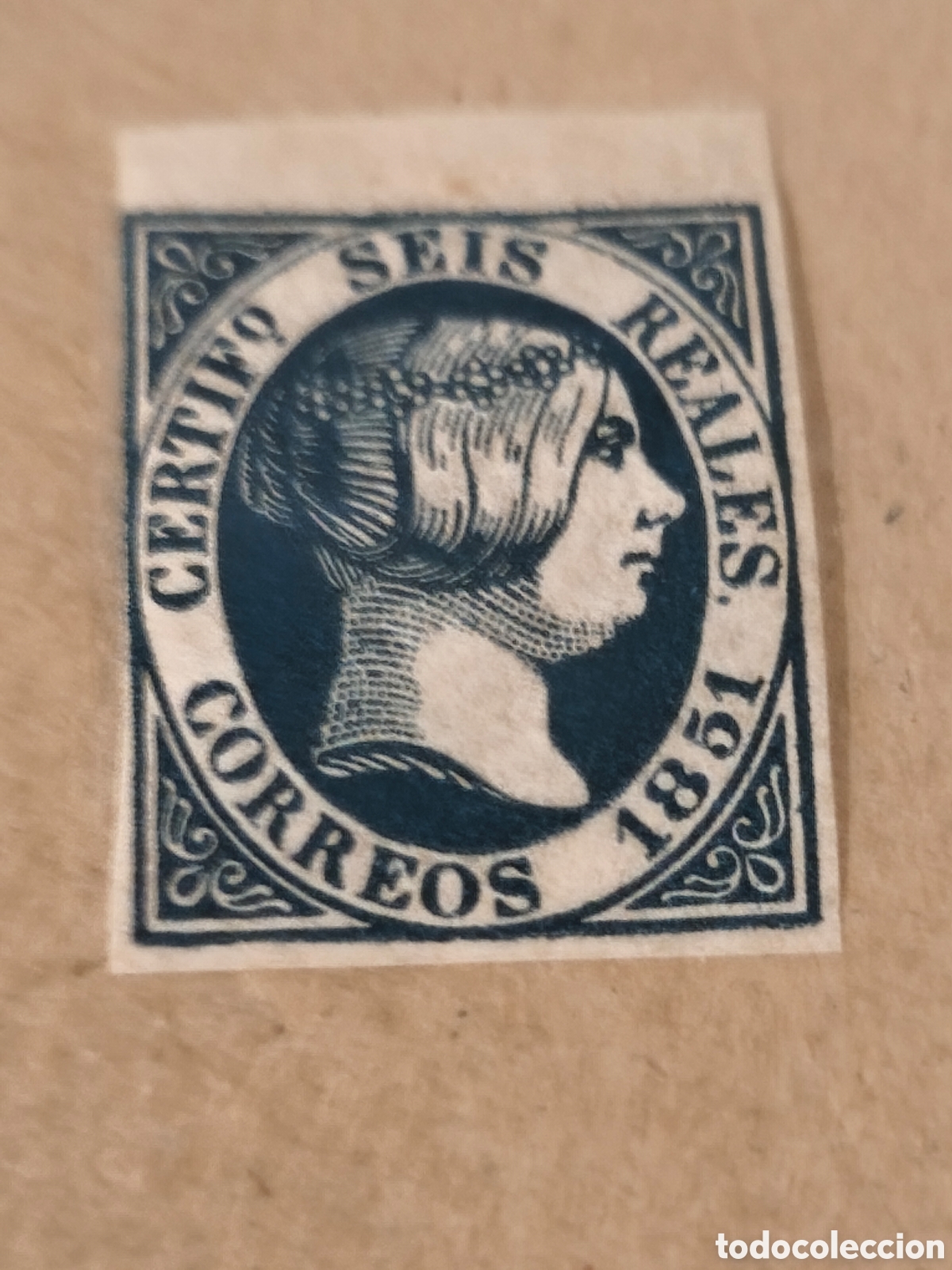 Timbres: Sello cl&aacute;sico de Espa&ntilde;a n 10 nuevo con goma** papel fino 6 reales azul ver imagenes