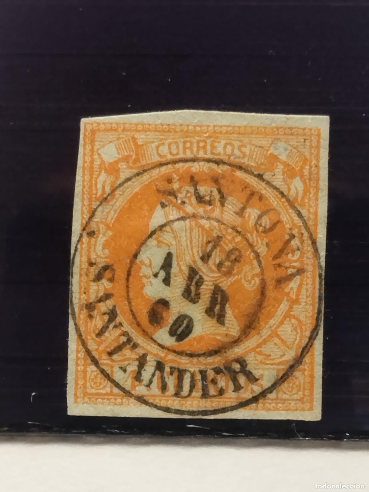 Francobolli: JT - ESPA&Ntilde;A - EDIFIL 52. FECHADOR DE SANTO&Ntilde;A. SANTANDER. TIPO II. MUY BONITO Y RARO