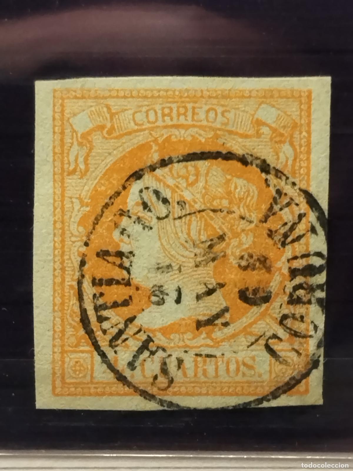 Sellos: JT - ESPA&Ntilde;A - EDIFIL 52. FECHADOR DE SANTIAGO. TIPO I. CORU&Ntilde;A. MUY BONITO Y RARISIMO.