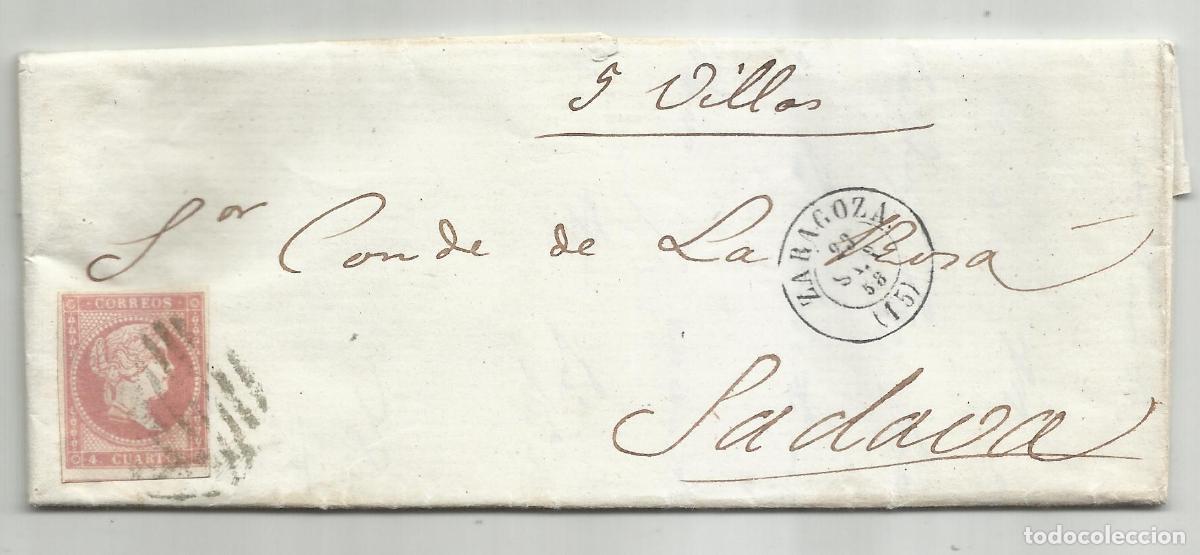 Stamps: CIRCULADA y escrita 1858 de zaragoza a sadaba por egea de los caballeros edifil 48
