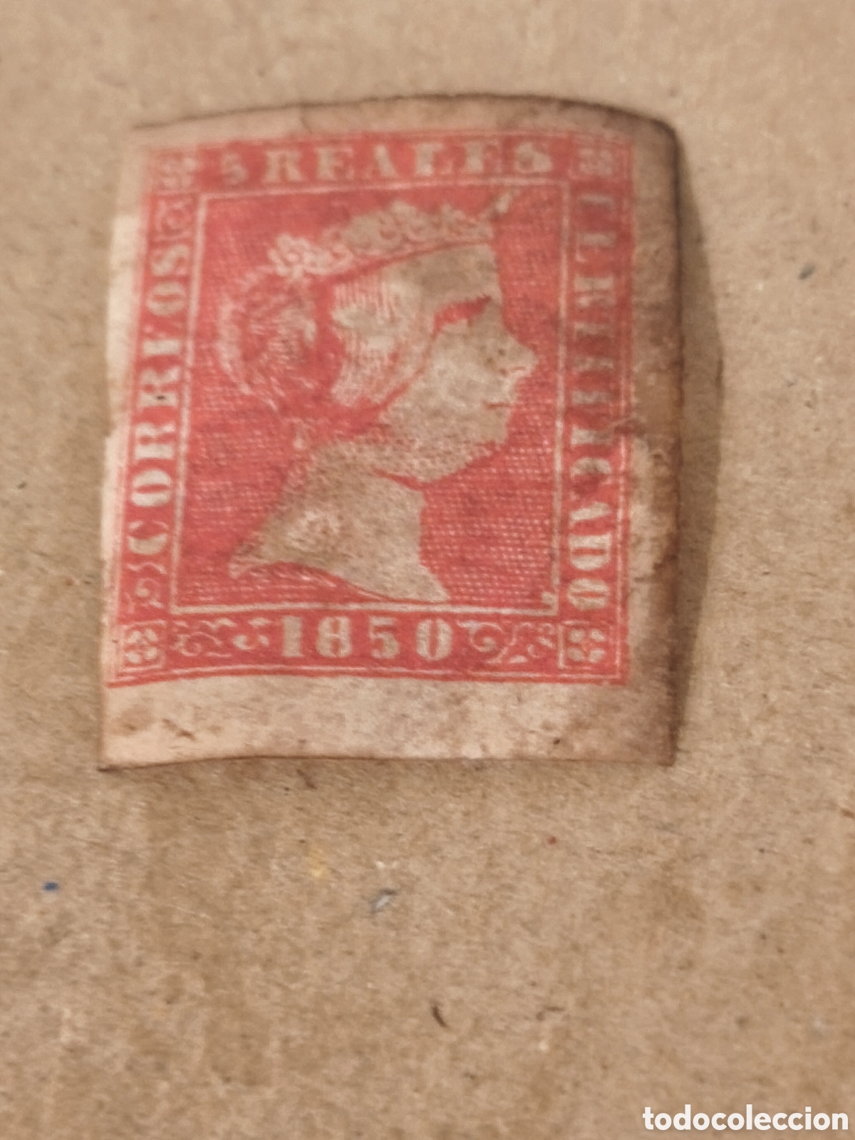 Briefmarken: Sello cl&aacute;sico de Espa&ntilde;a n 3 nuevo con goma** con manchas del paso de los a&ntilde;os 5 reales rojo ver
