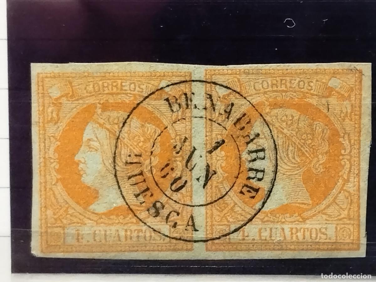 Timbres: JT - ESPA&Ntilde;A - EDIFIL 52. EN PAREJA. FECHADOR DE BENABARRE. TIPO II. HUESCA. LUJO Y RARO.