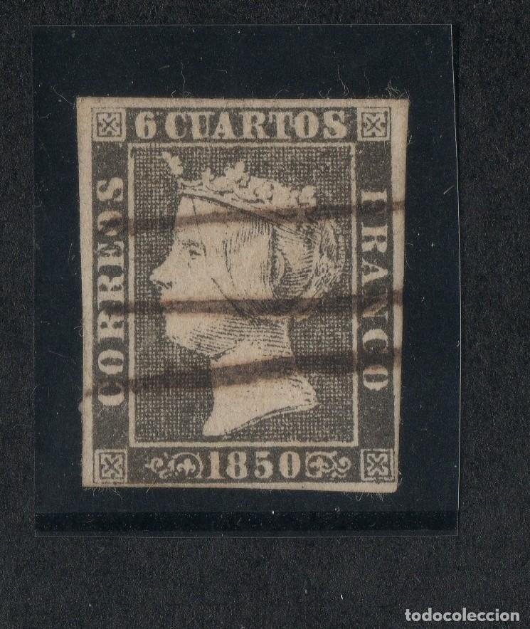 Sellos: 1850 6 cuartos N&ordm;1A Isabel II Cancelaci&oacute;n con 3 l&iacute;neas manuscritas - raro