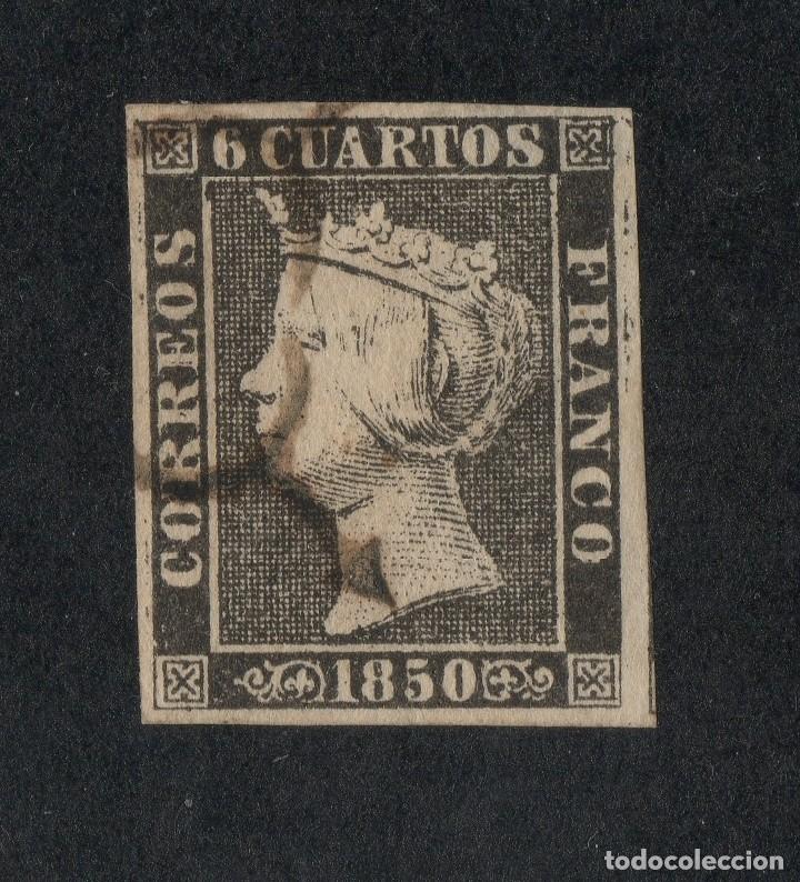Sellos: 1850 6 cuartos N&ordm;1 Isabel II Ara&ntilde;a negra Plancha I tipo 12