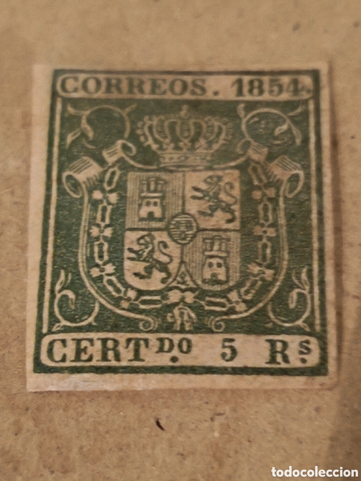 Selos: Sello cl&aacute;sico de Espa&ntilde;a n 26 nuevo con su goma** muy escaso 5 reales verde ,ver imagenes