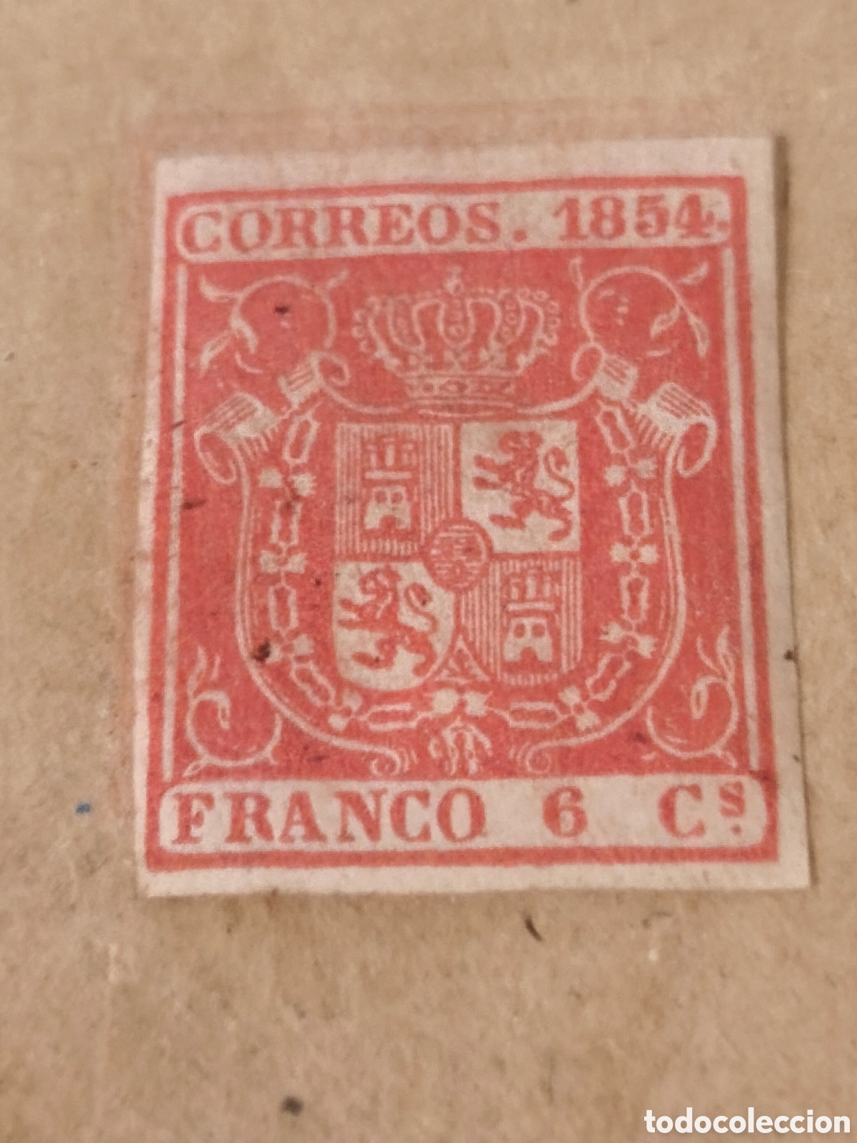 Selos: Sello cl&aacute;sico de Espa&ntilde;a n 24 nuevo con goma** escaso 6 cuartos bermell&oacute;n papel fino ver